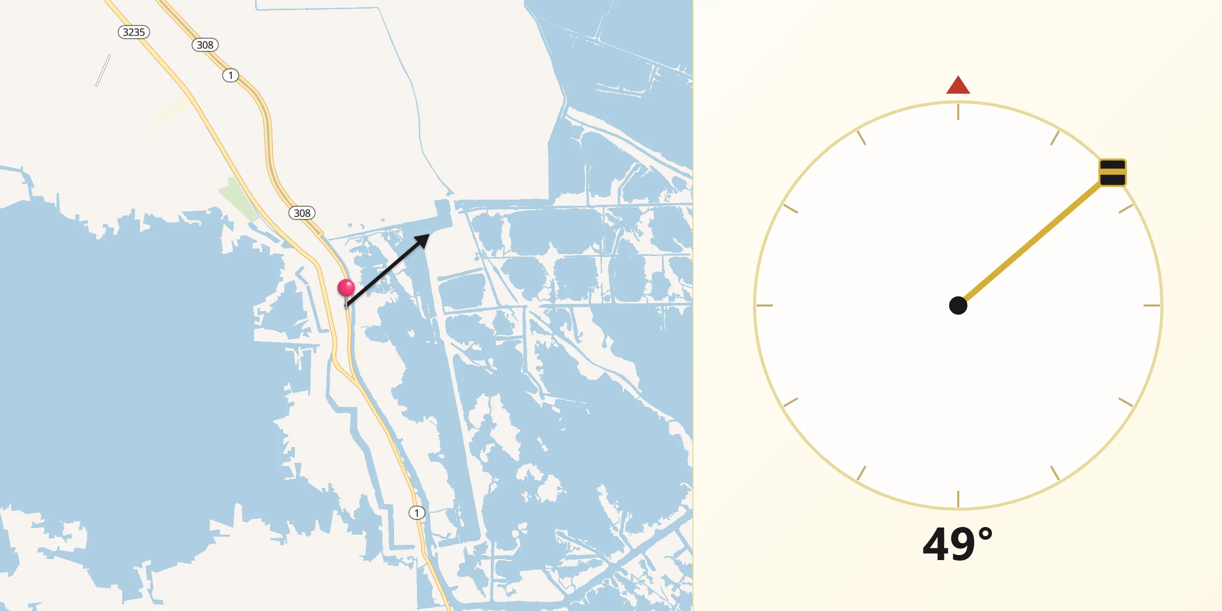 Qibla Direction from Golden Meadow