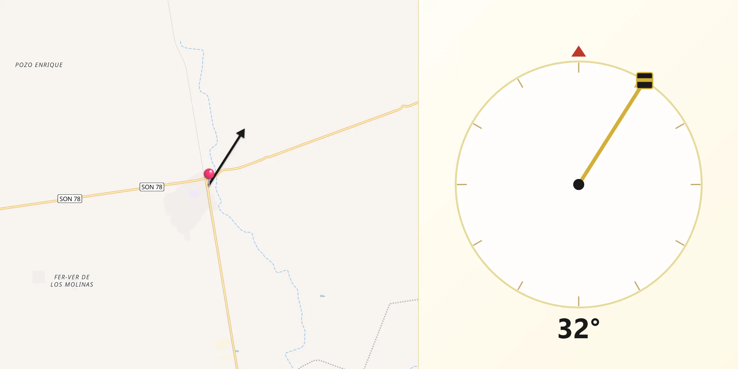 Dirección de la Qibla desde Pesqueira
