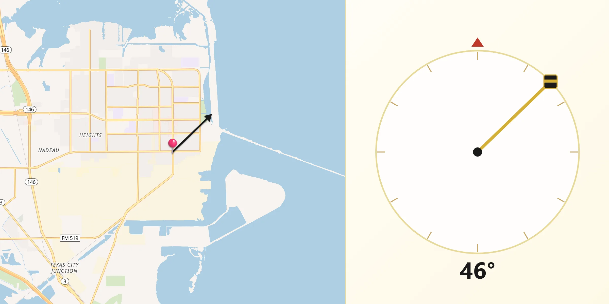 Qibla Direction from Texas City