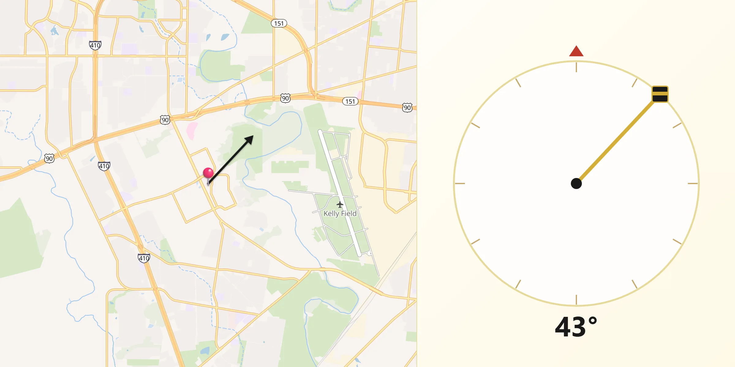Qibla Direction from Lackland Air Force Base