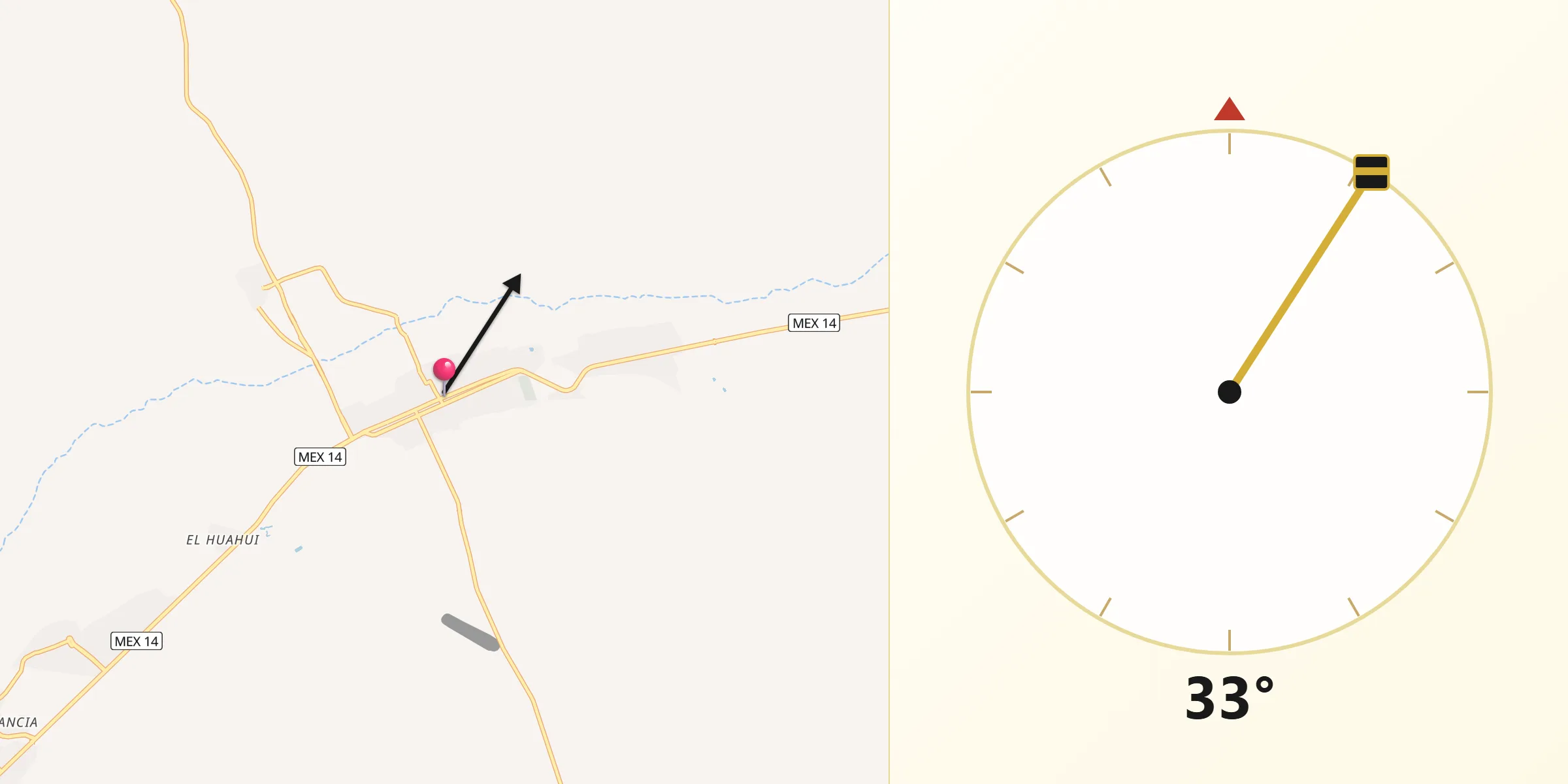 Dirección de la Qibla desde Ures