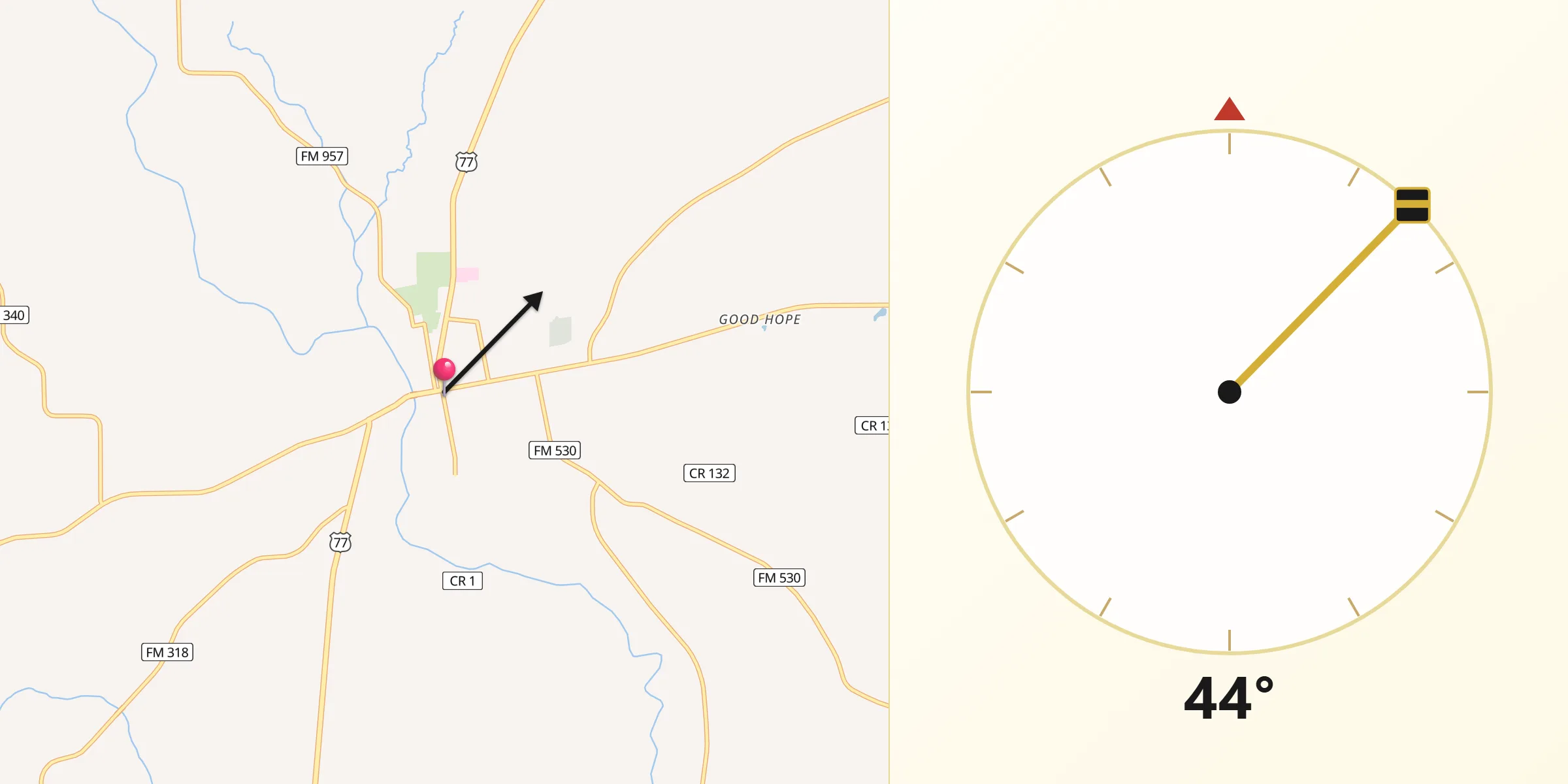 Qibla Direction from Hallettsville