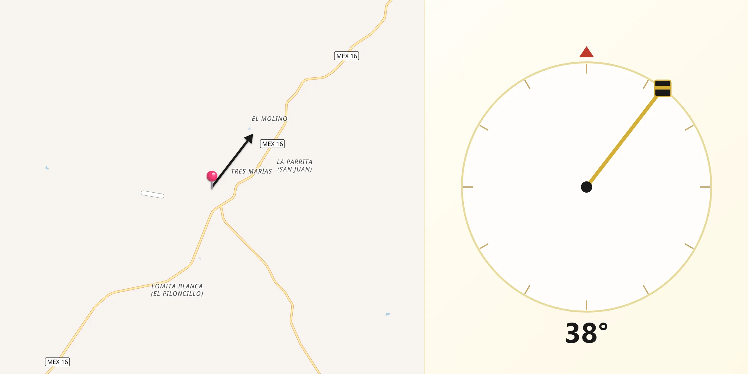 Dirección de la Qibla desde Coyame