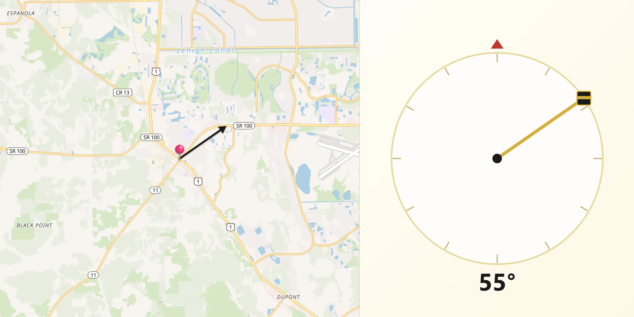Qibla Direction from Bunnell