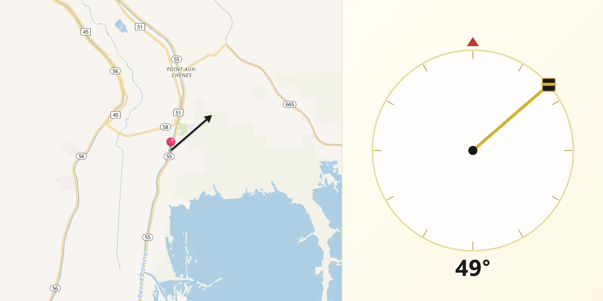 Qibla Direction from Montegut