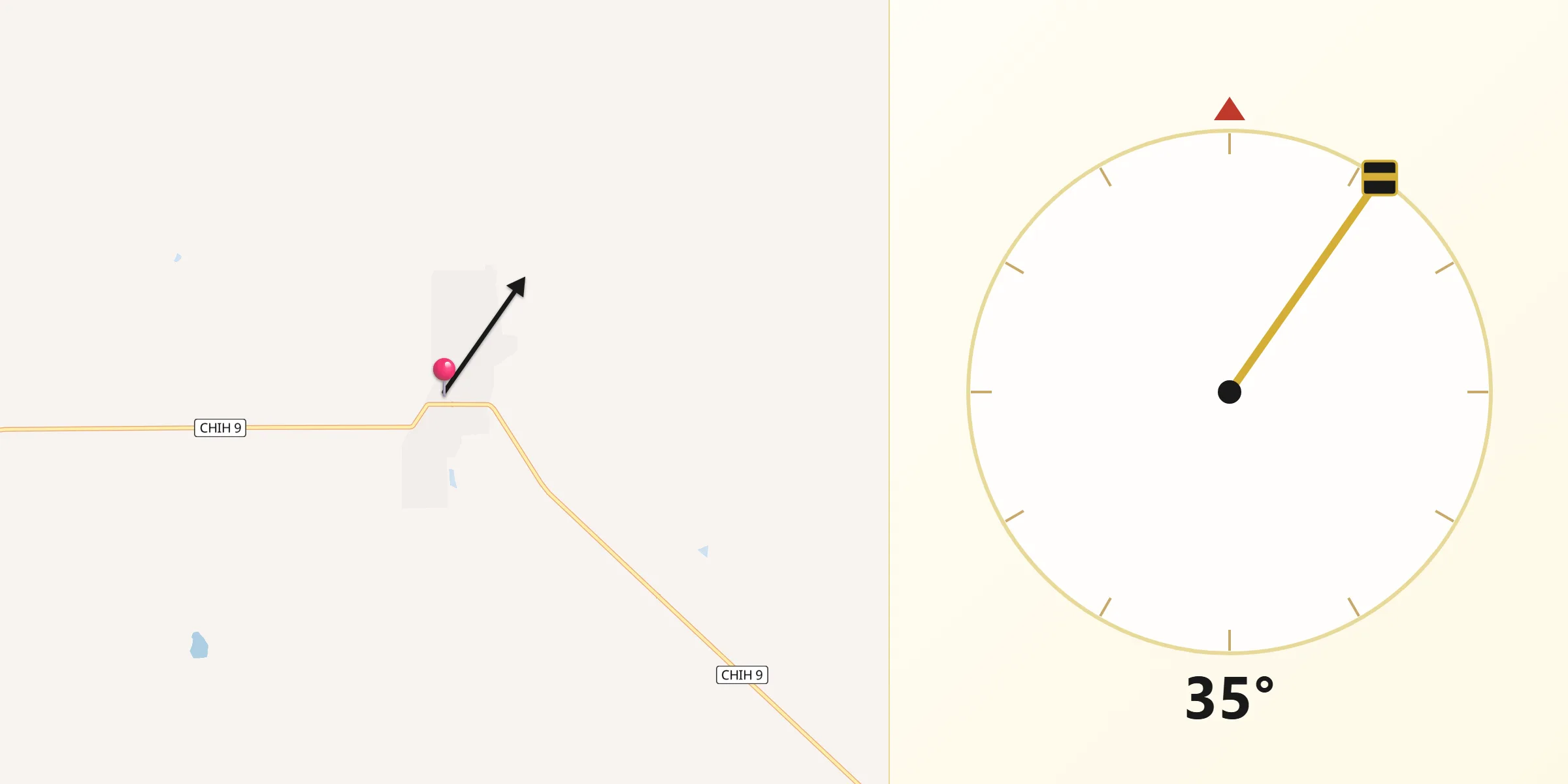 Dirección de la Qibla desde Las Varas (Estación Babícora)
