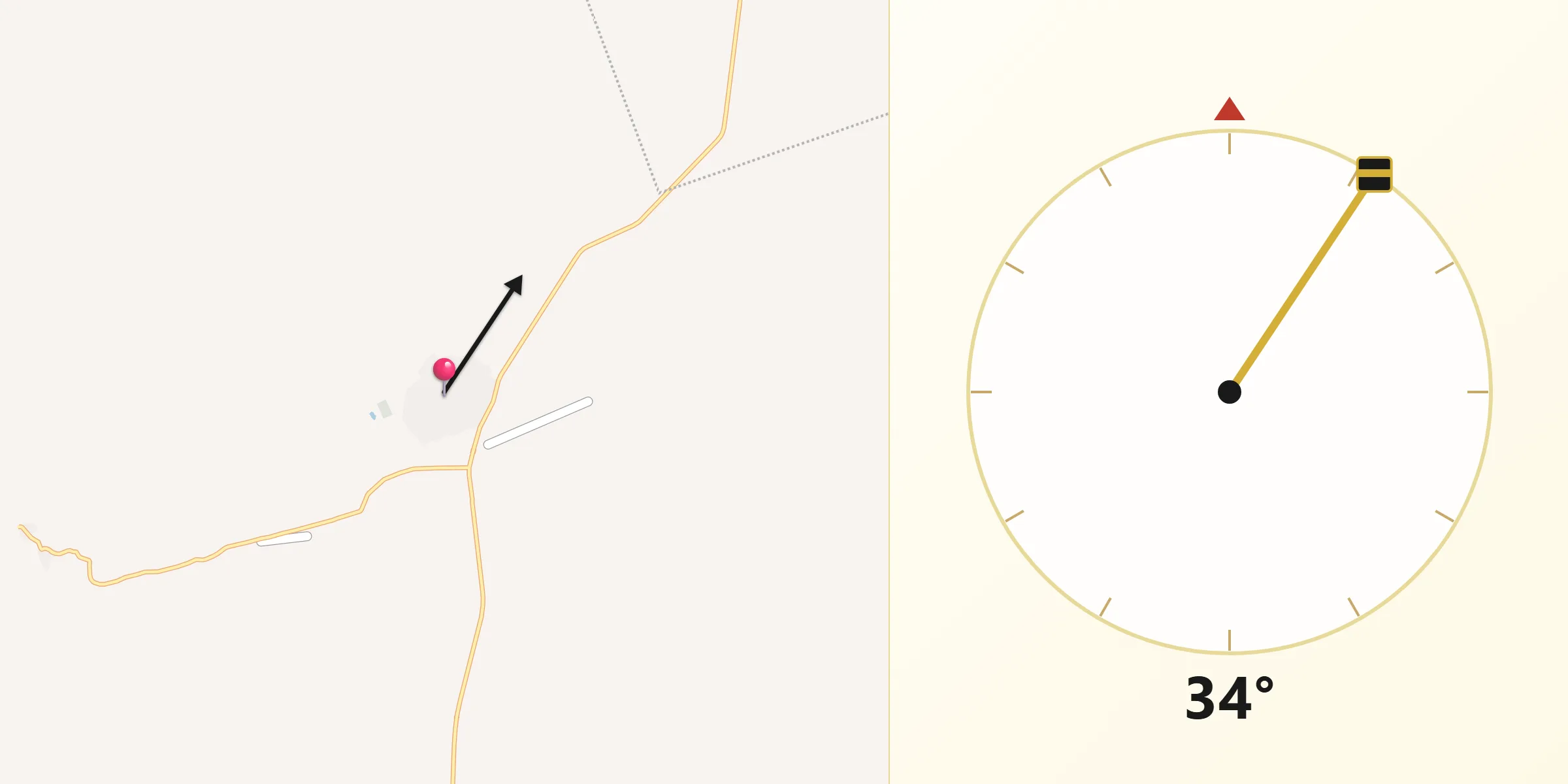 Dirección de la Qibla desde Tepache