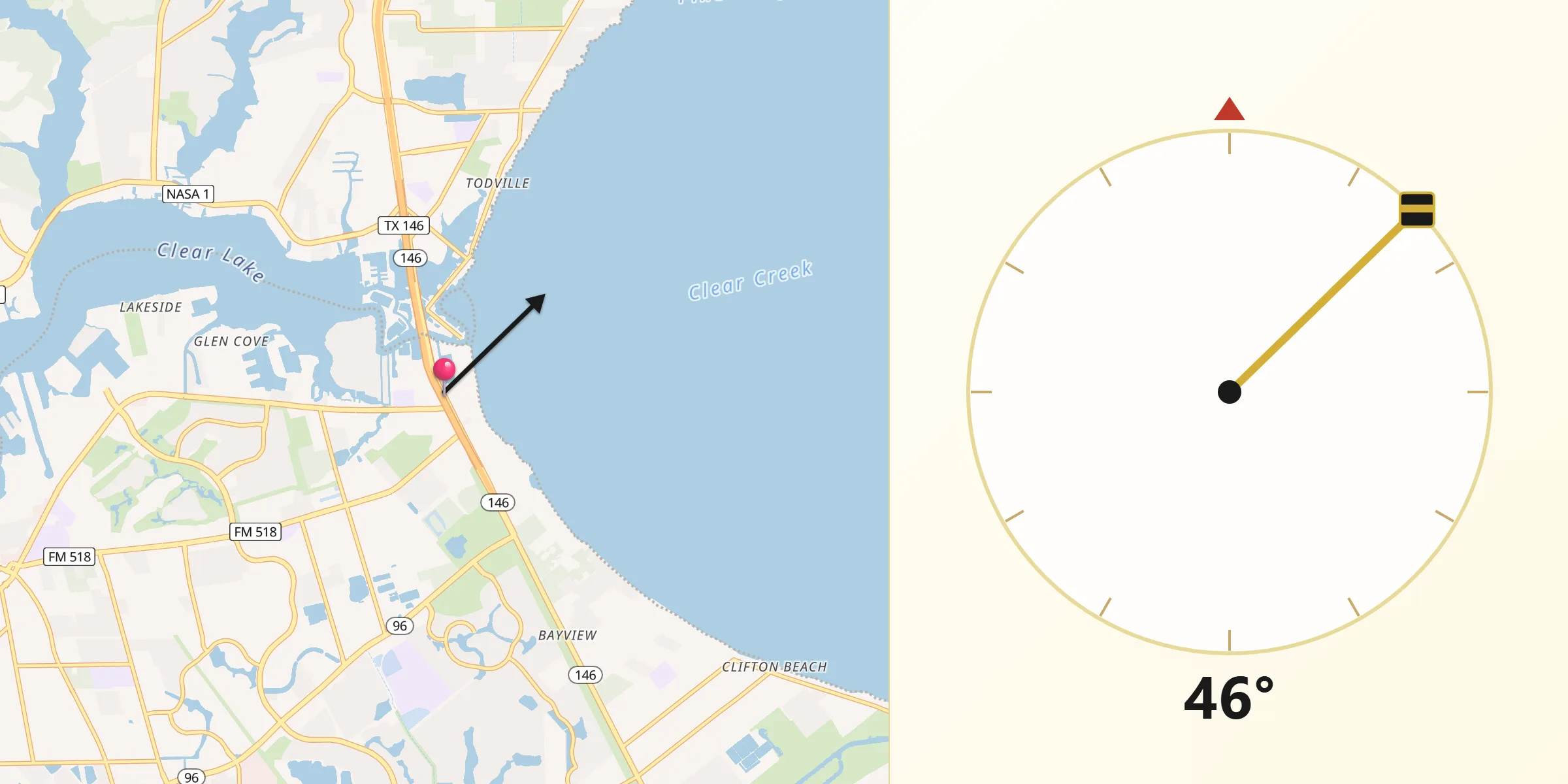 Qibla Direction from Kemah