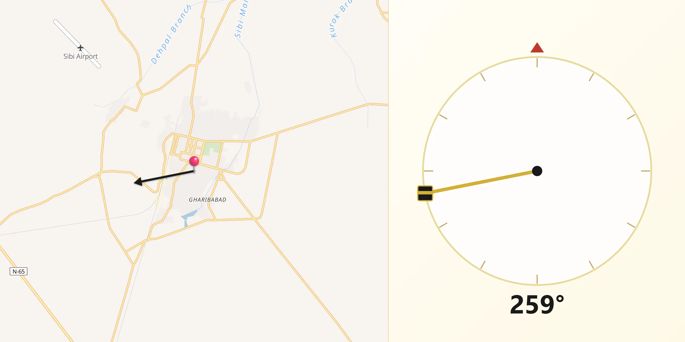 Direction vers la Qibla depuis Sibi