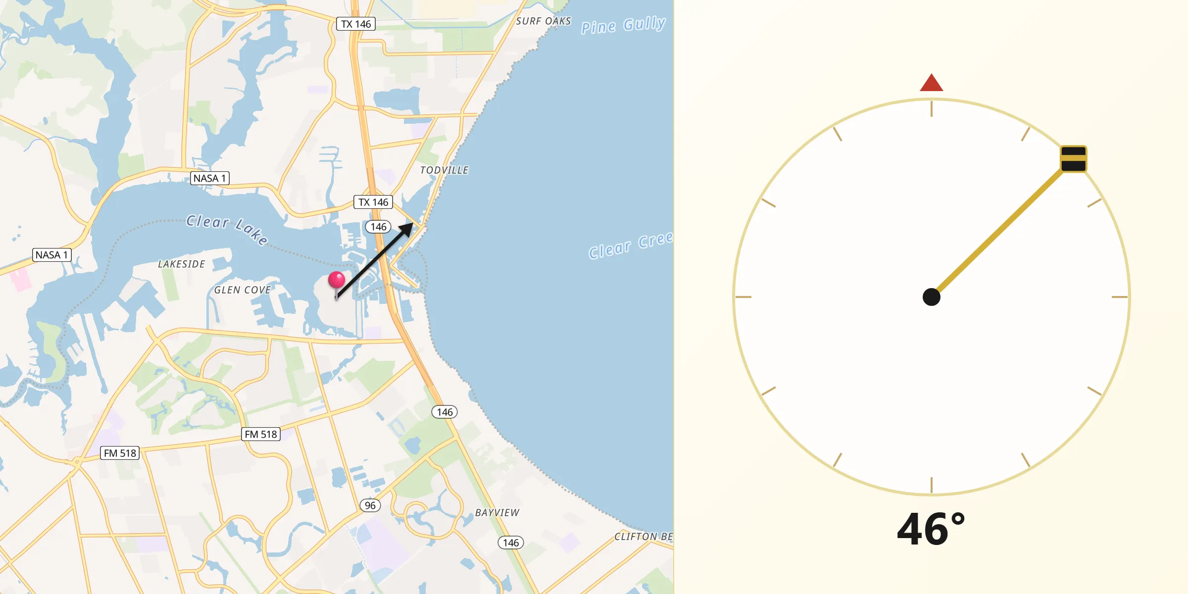 Qibla Direction from Clear Lake Shores