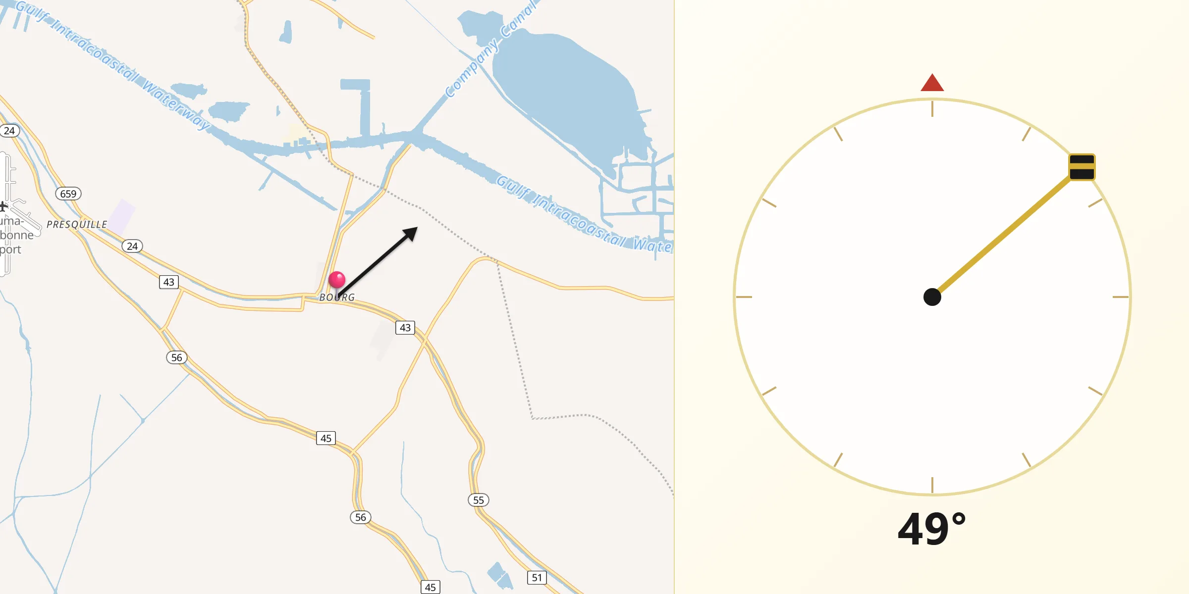 Qibla Direction from Bourg