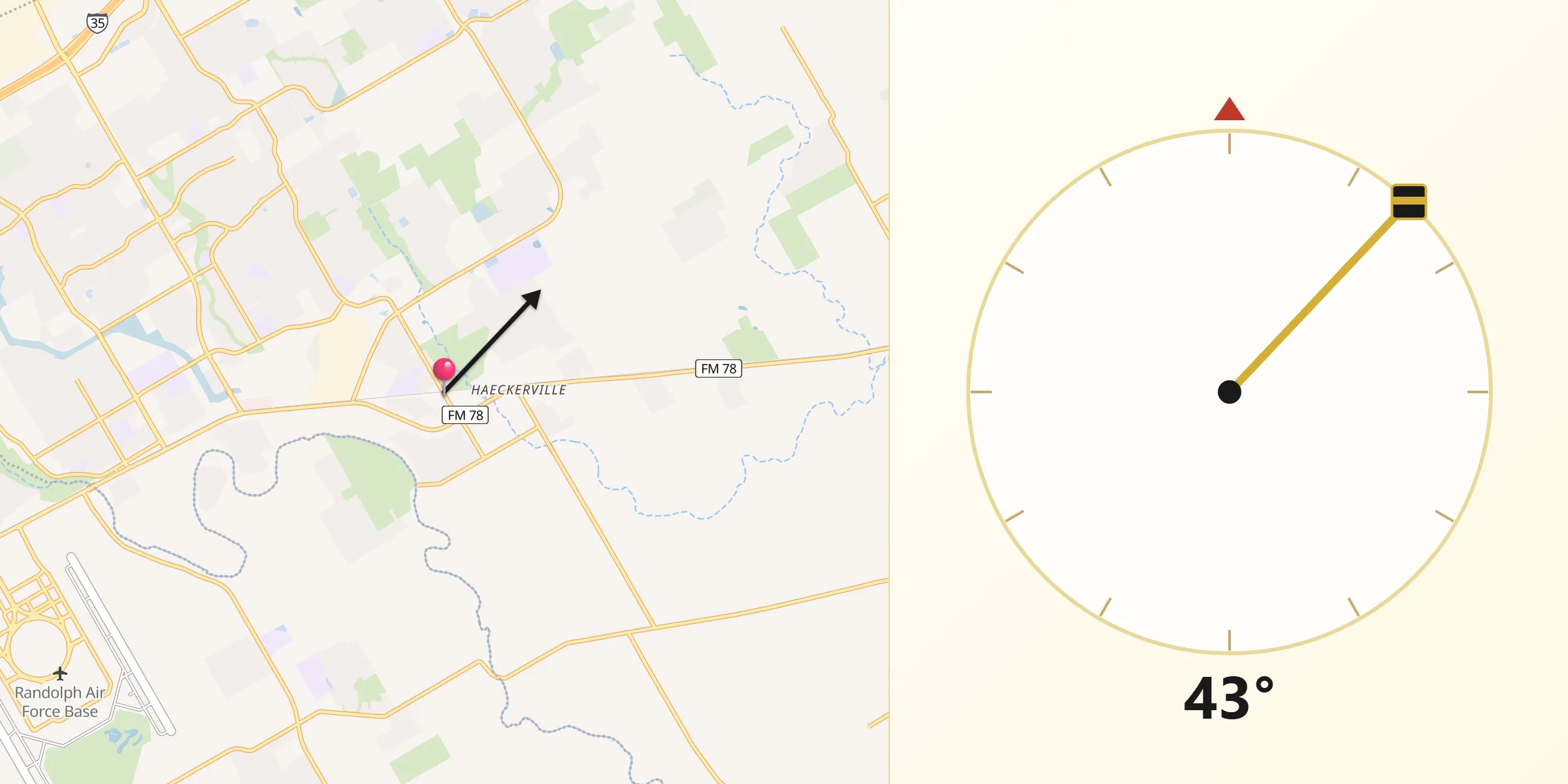 Qibla Direction from Cibolo