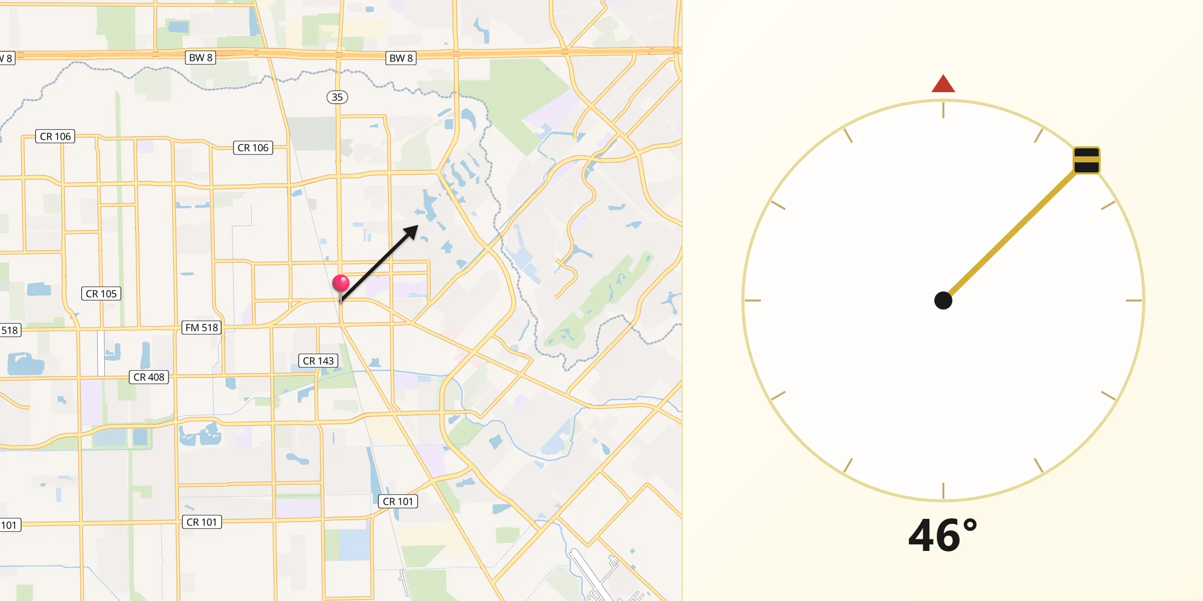 Qibla Direction from Pearland