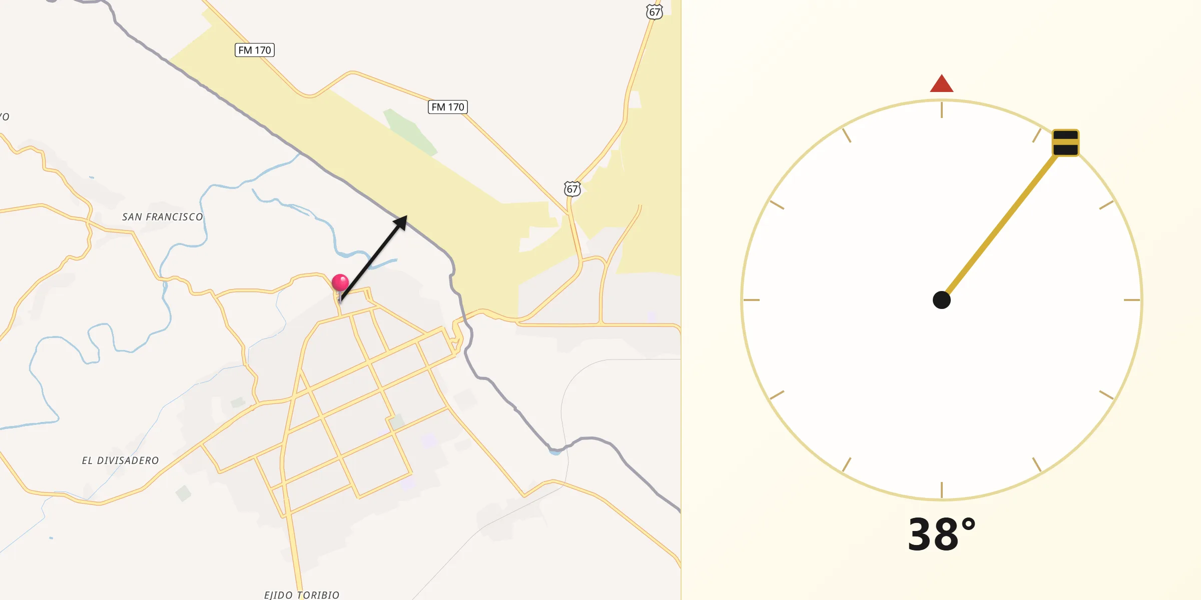 Dirección de la Qibla desde Manuel Ojinaga