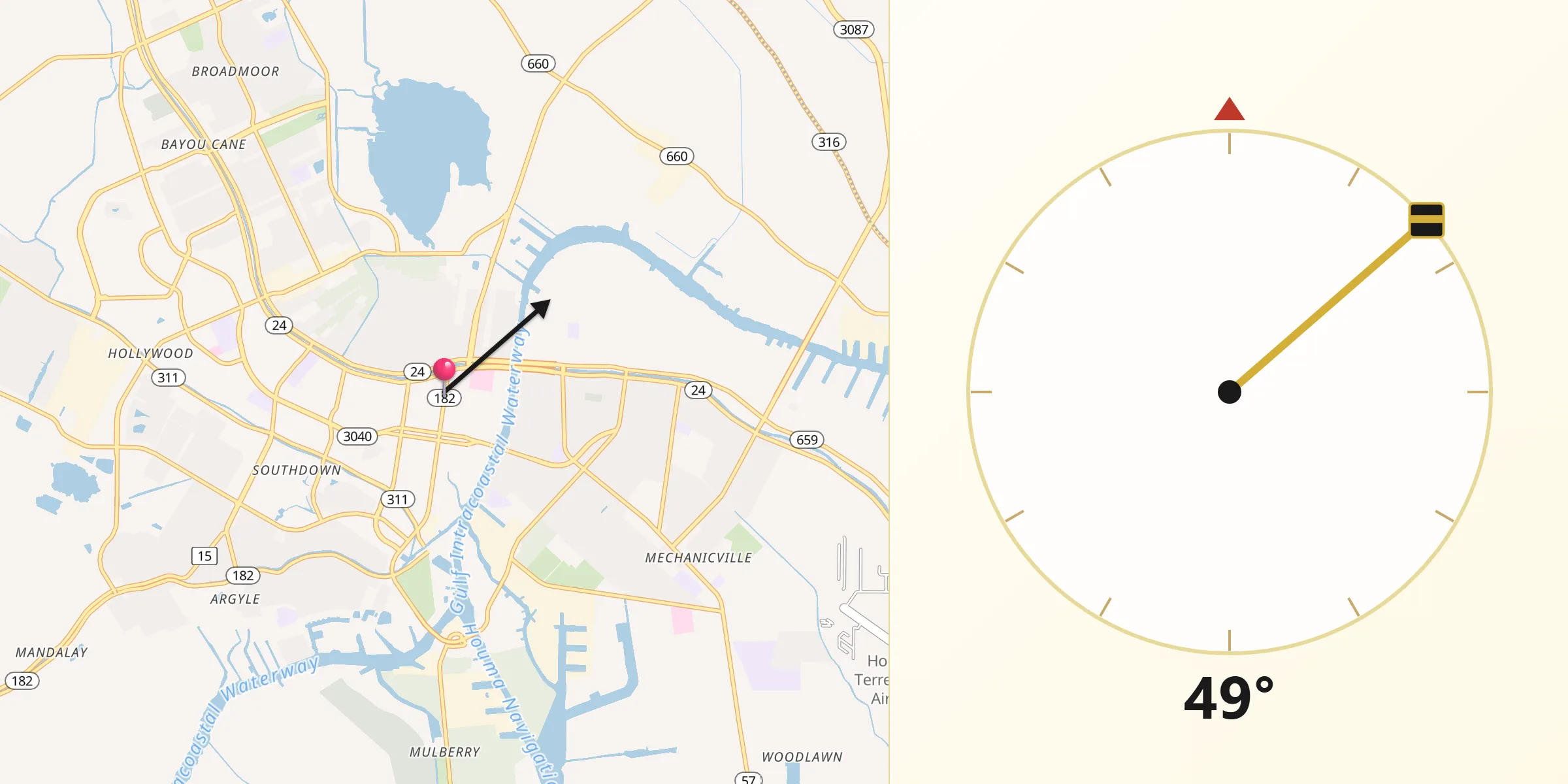 Qibla Direction from Houma
