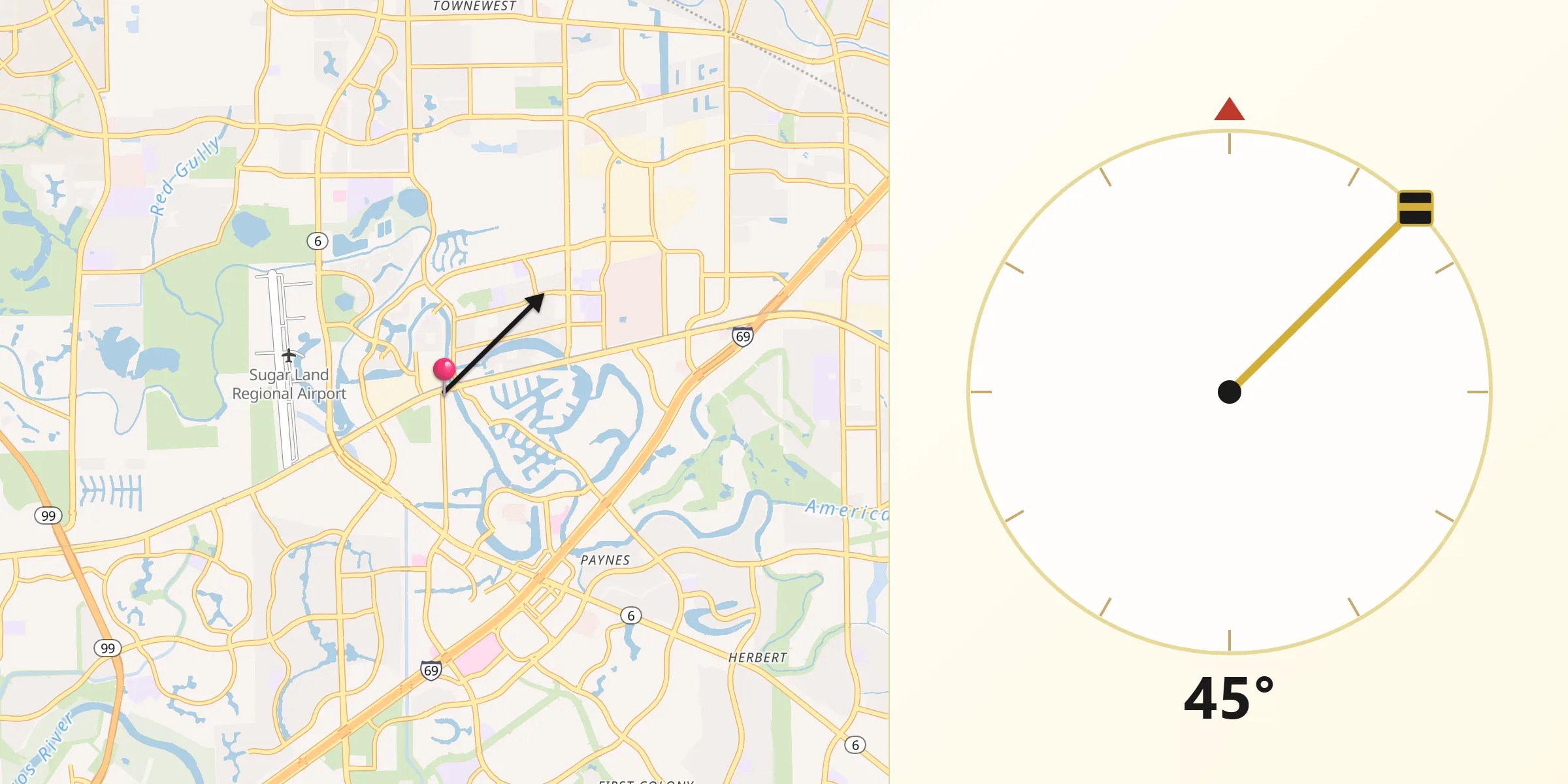 Qibla Direction from Sugar Land
