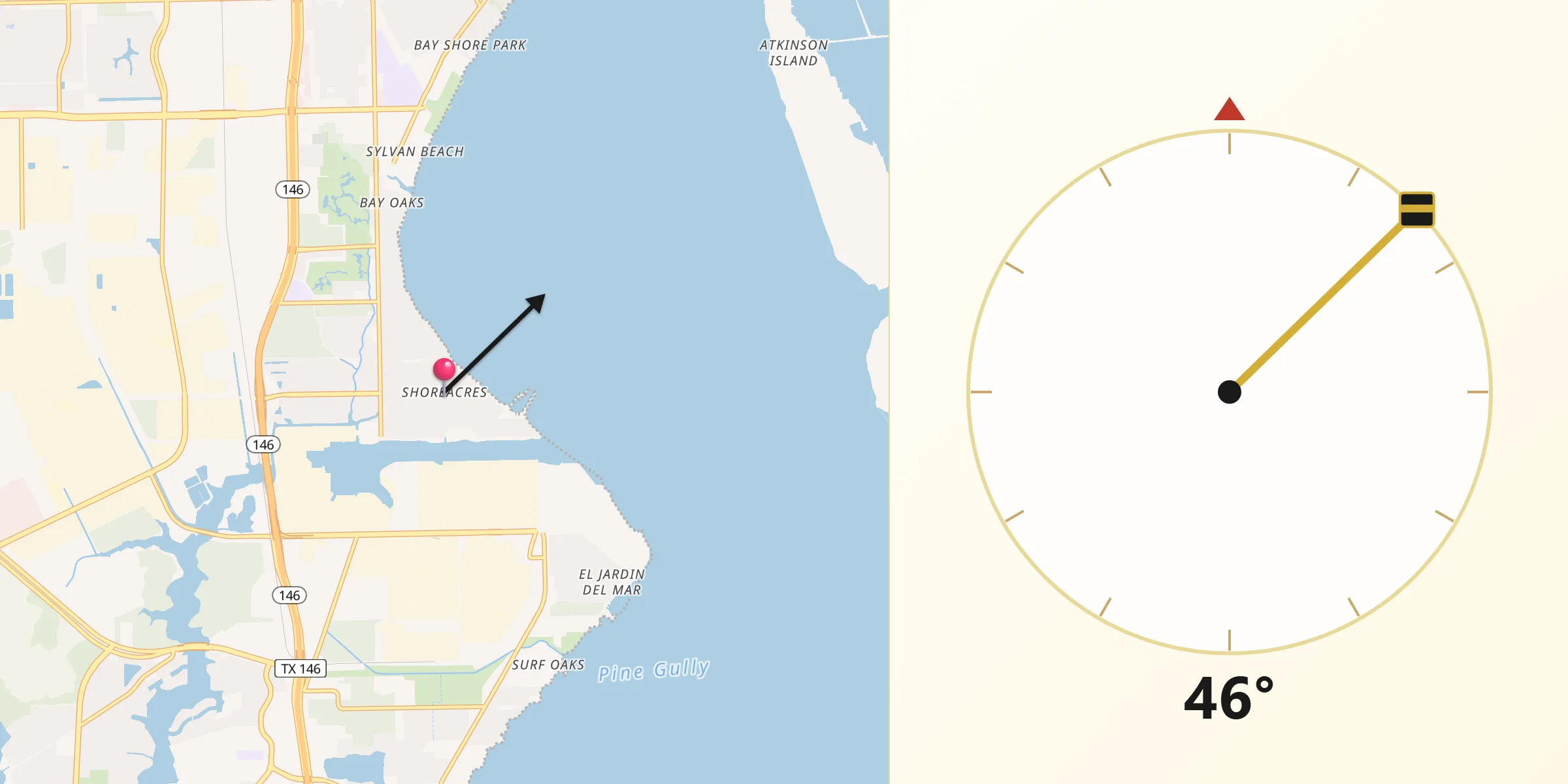 Qibla Direction from Shoreacres