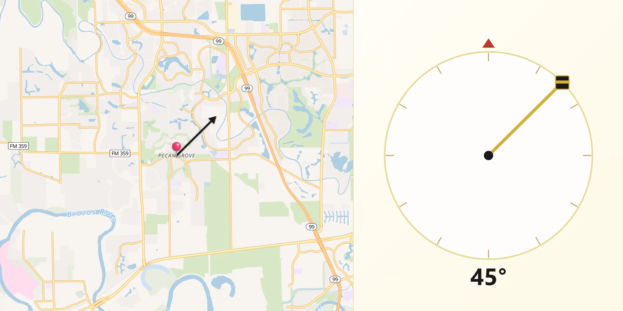 Qibla Direction from Pecan Grove