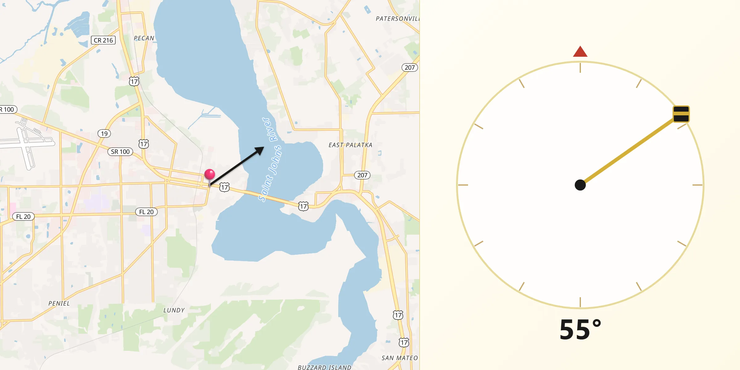 Qibla Direction from Palatka
