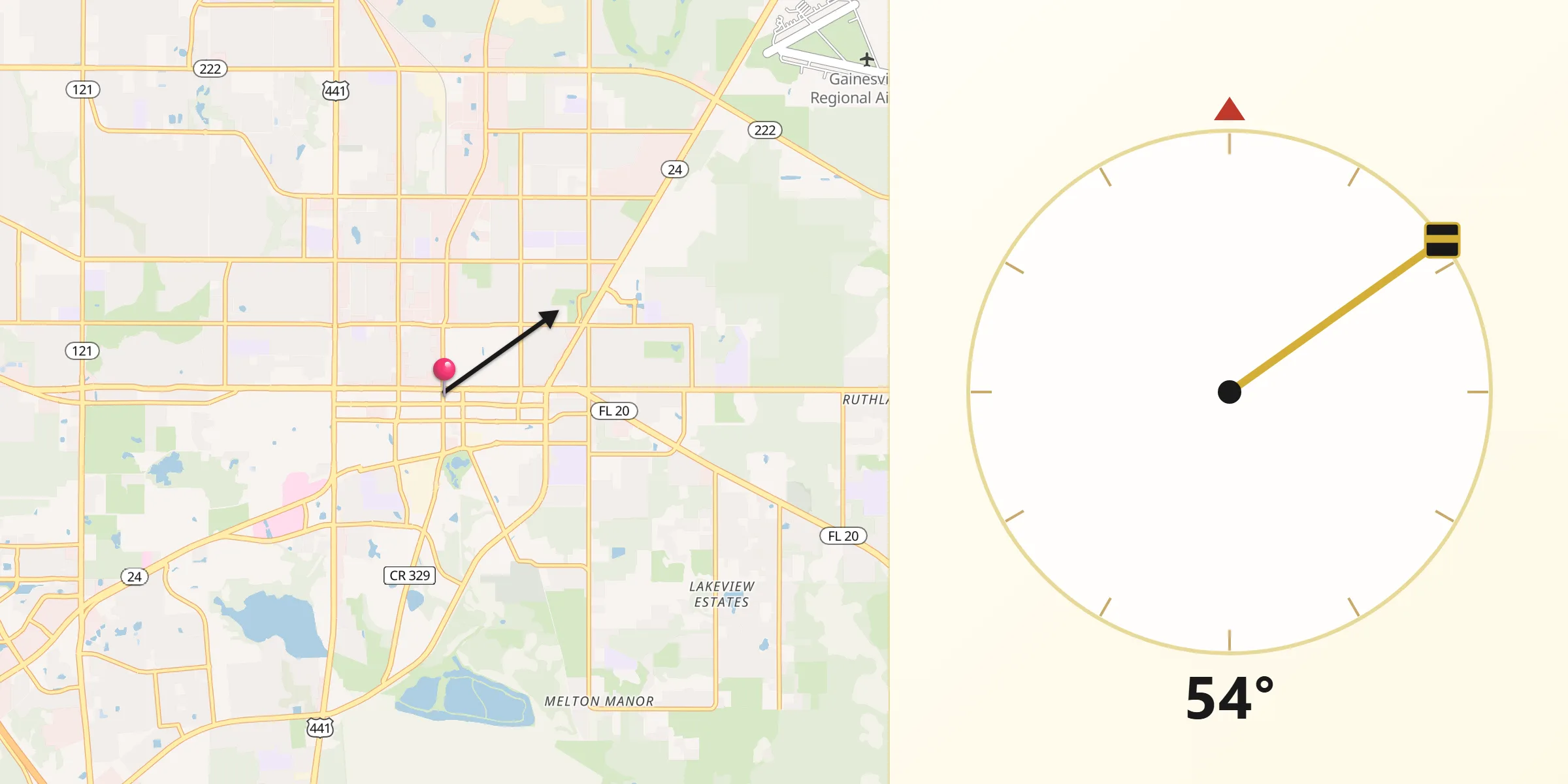 Qibla Direction from Gainesville