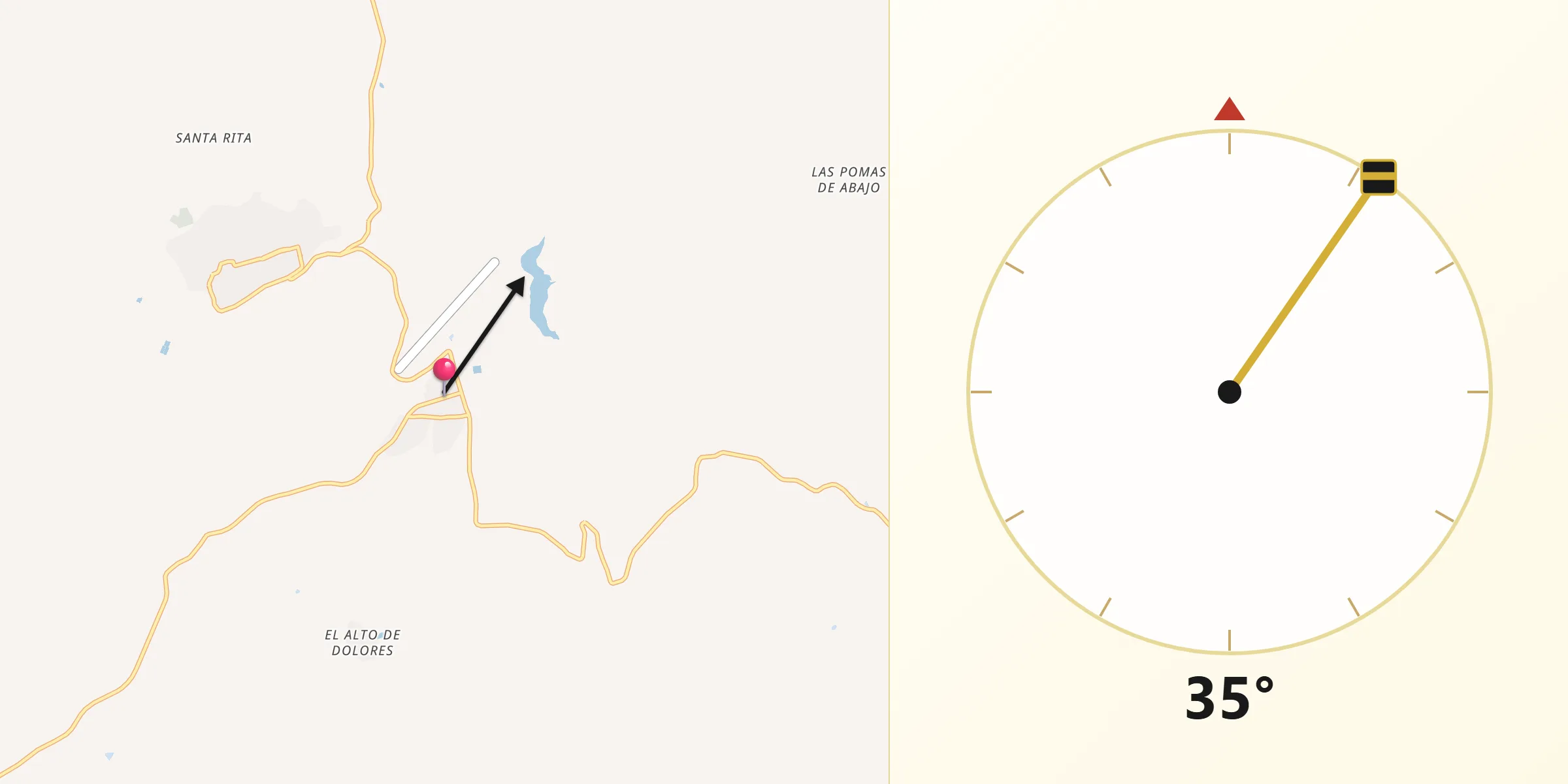 Dirección de la Qibla desde Mesa del Huracán