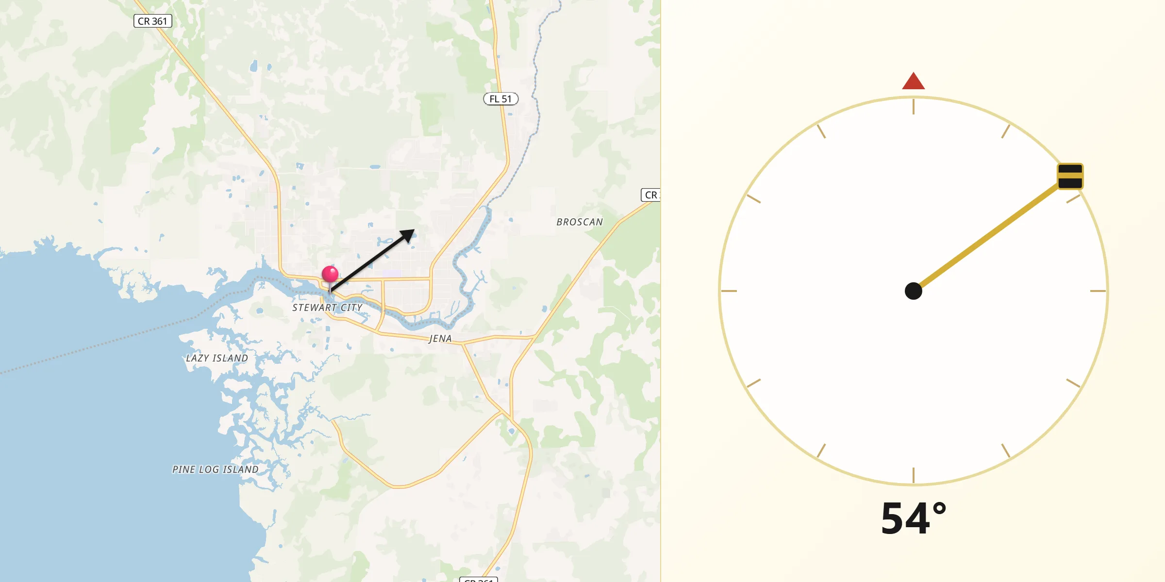 Qibla Direction from Steinhatchee