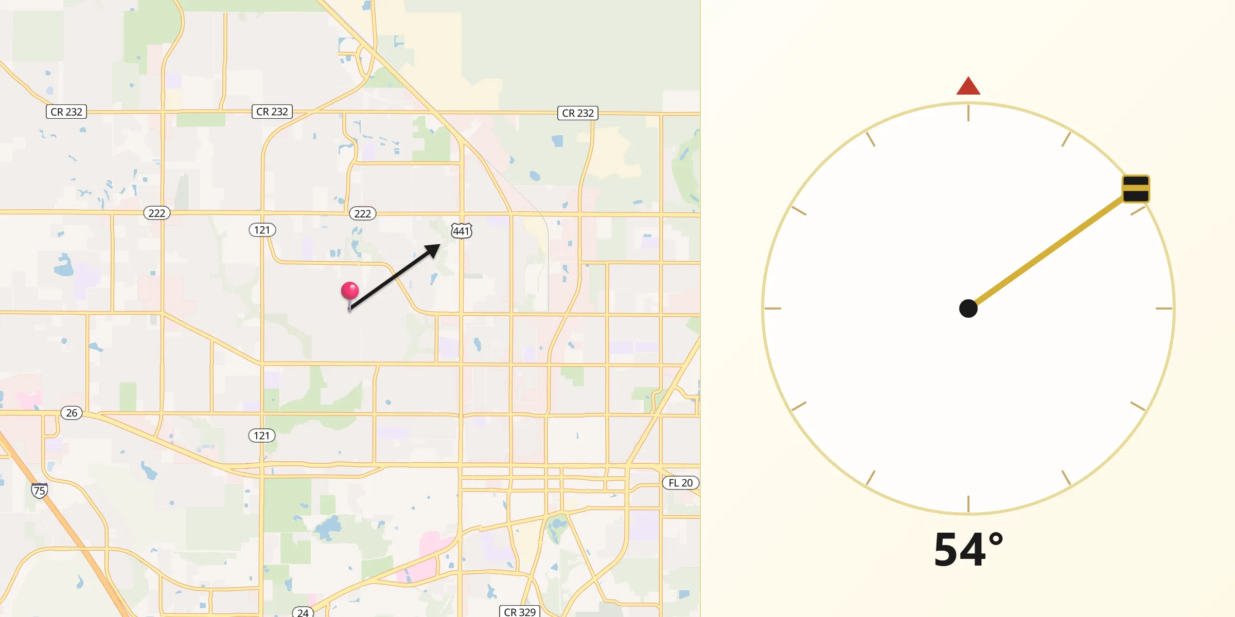 Qibla Direction from Alachua County
