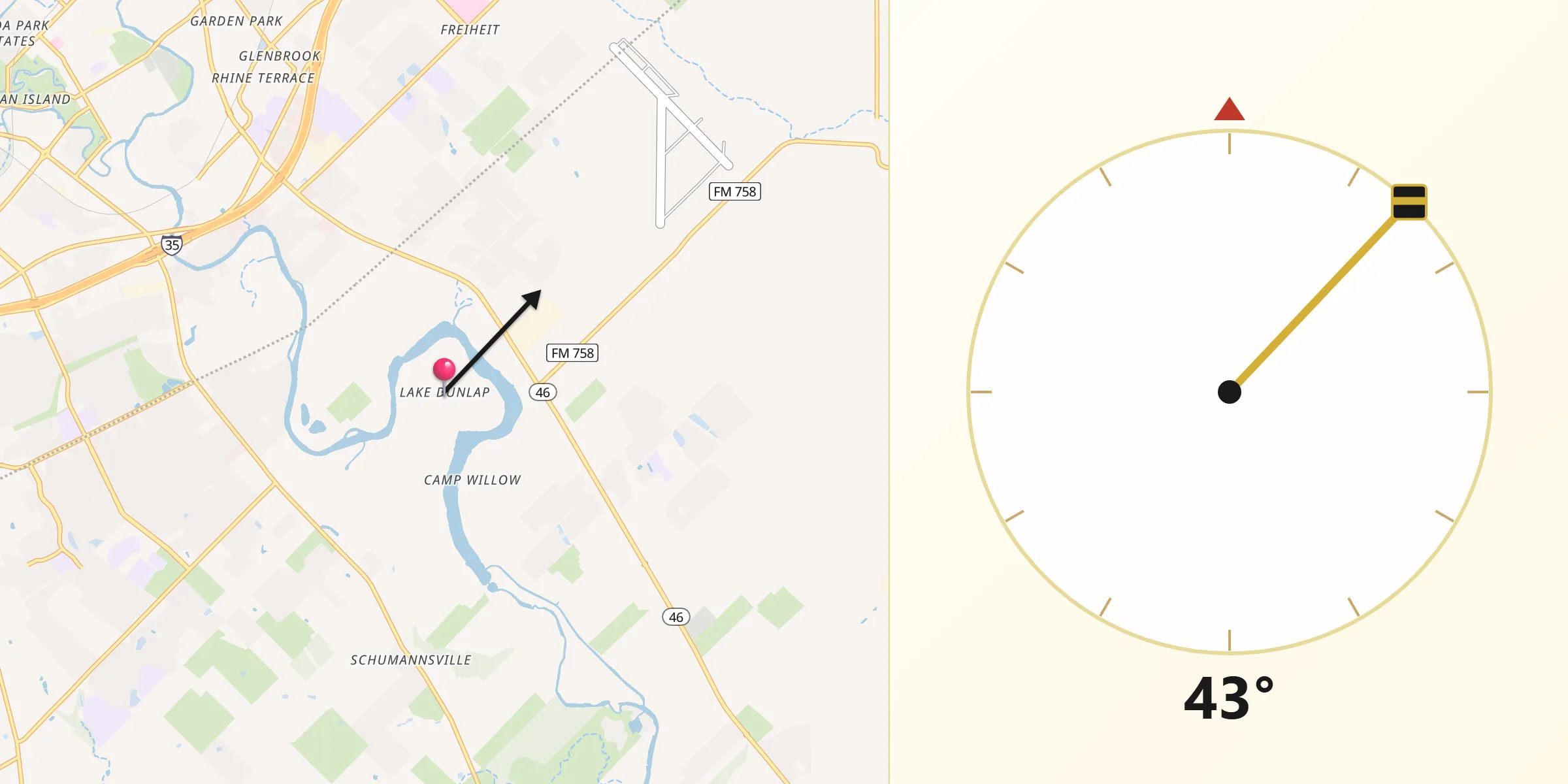 Qibla Direction from Lake Dunlap
