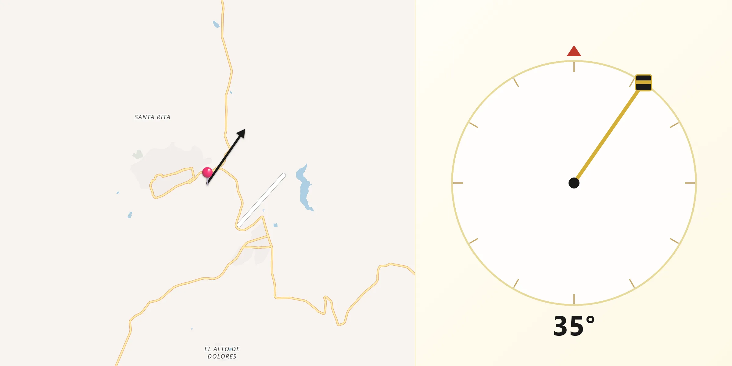 Dirección de la Qibla desde Ejido El Largo
