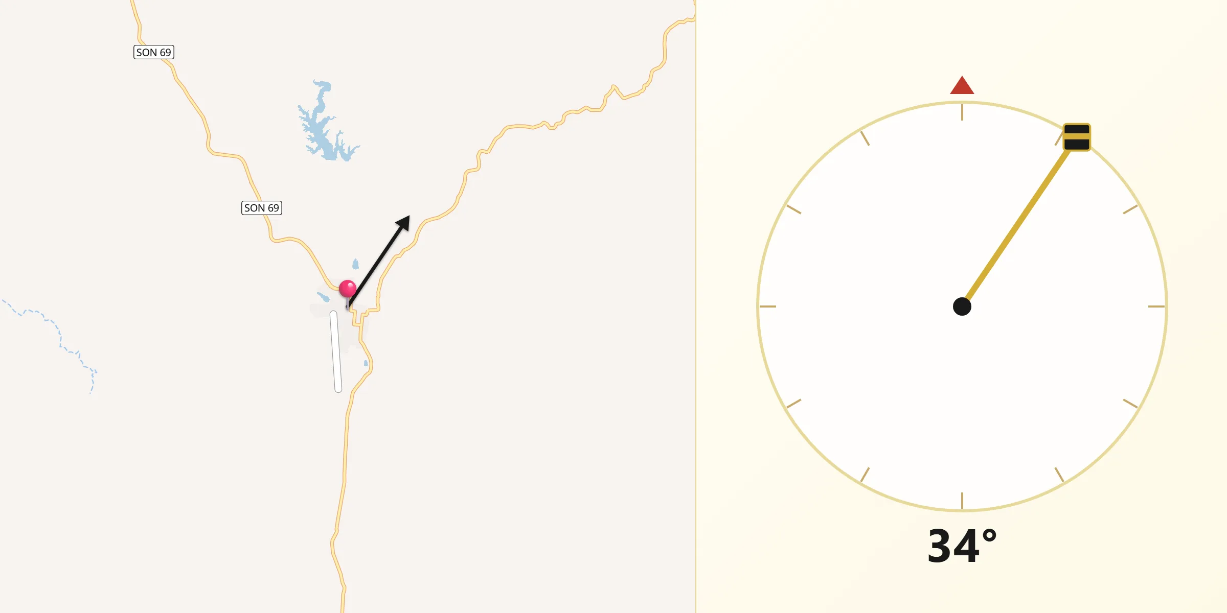 Dirección de la Qibla desde Nácori Chico