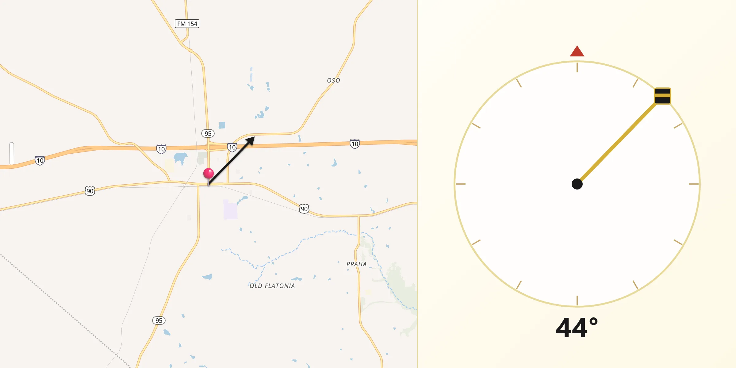 Qibla Direction from Flatonia
