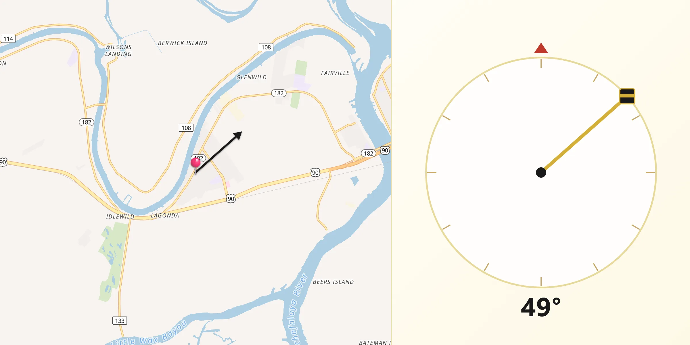 Qibla Direction from Bayou Vista