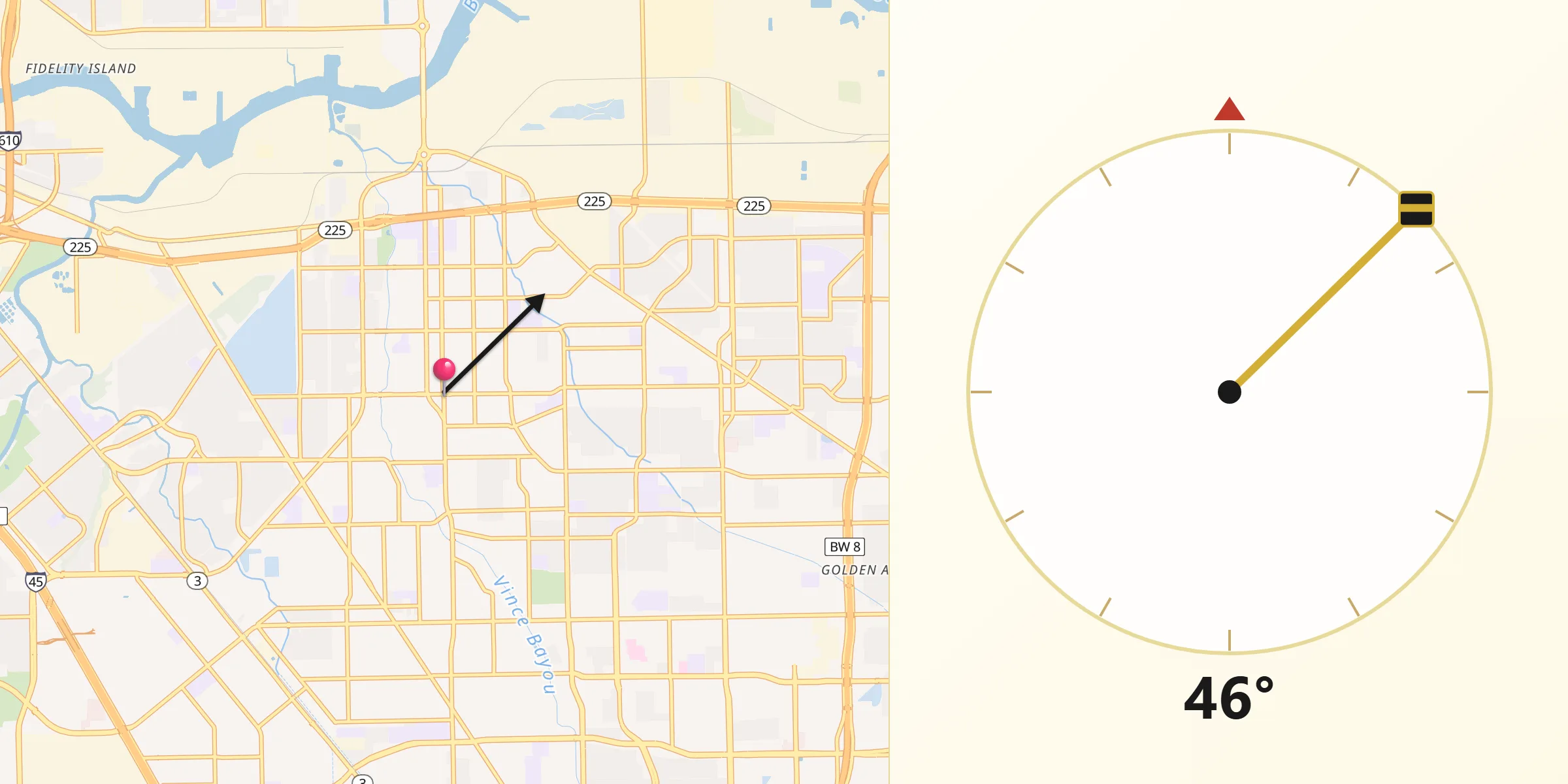 Dirección de la Qibla desde Pasadena