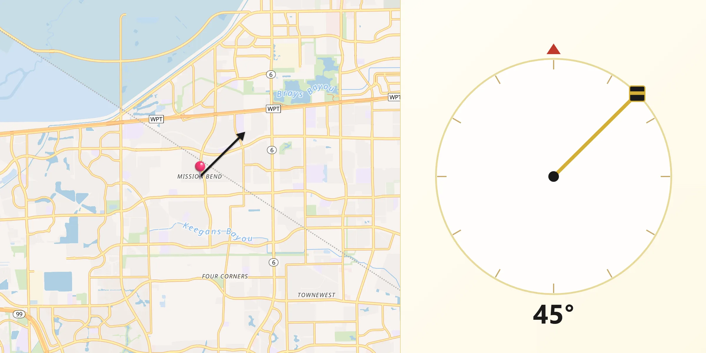 Qibla Direction from Mission Bend