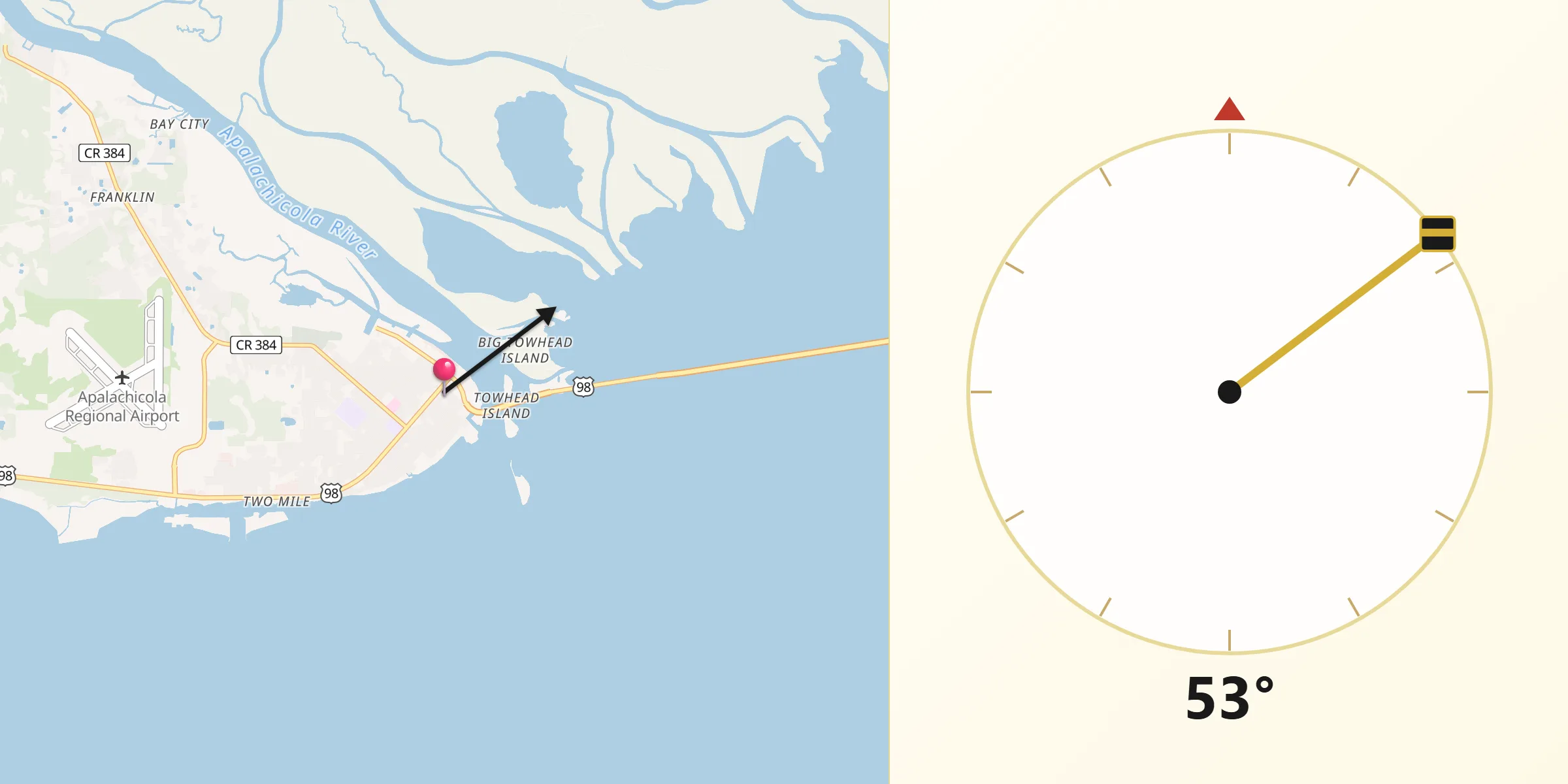 Qibla Direction from Apalachicola