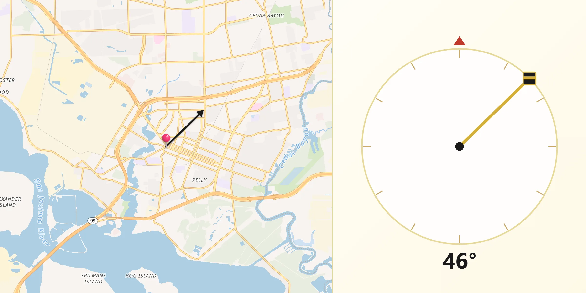 Qibla Direction from Baytown