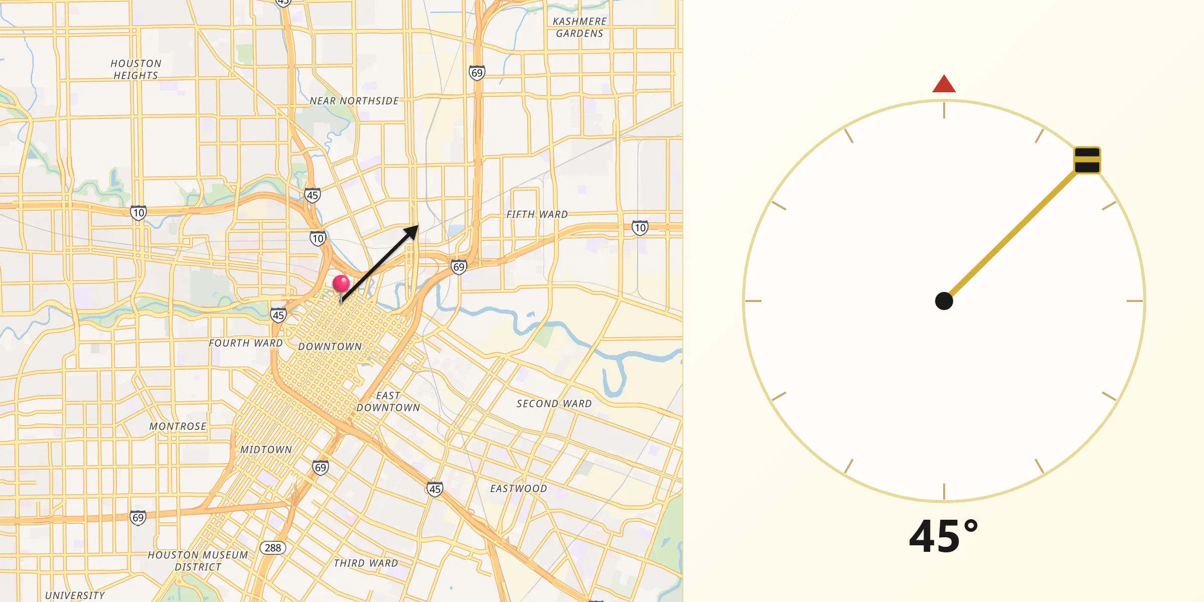 Qibla Richting vanaf Houston