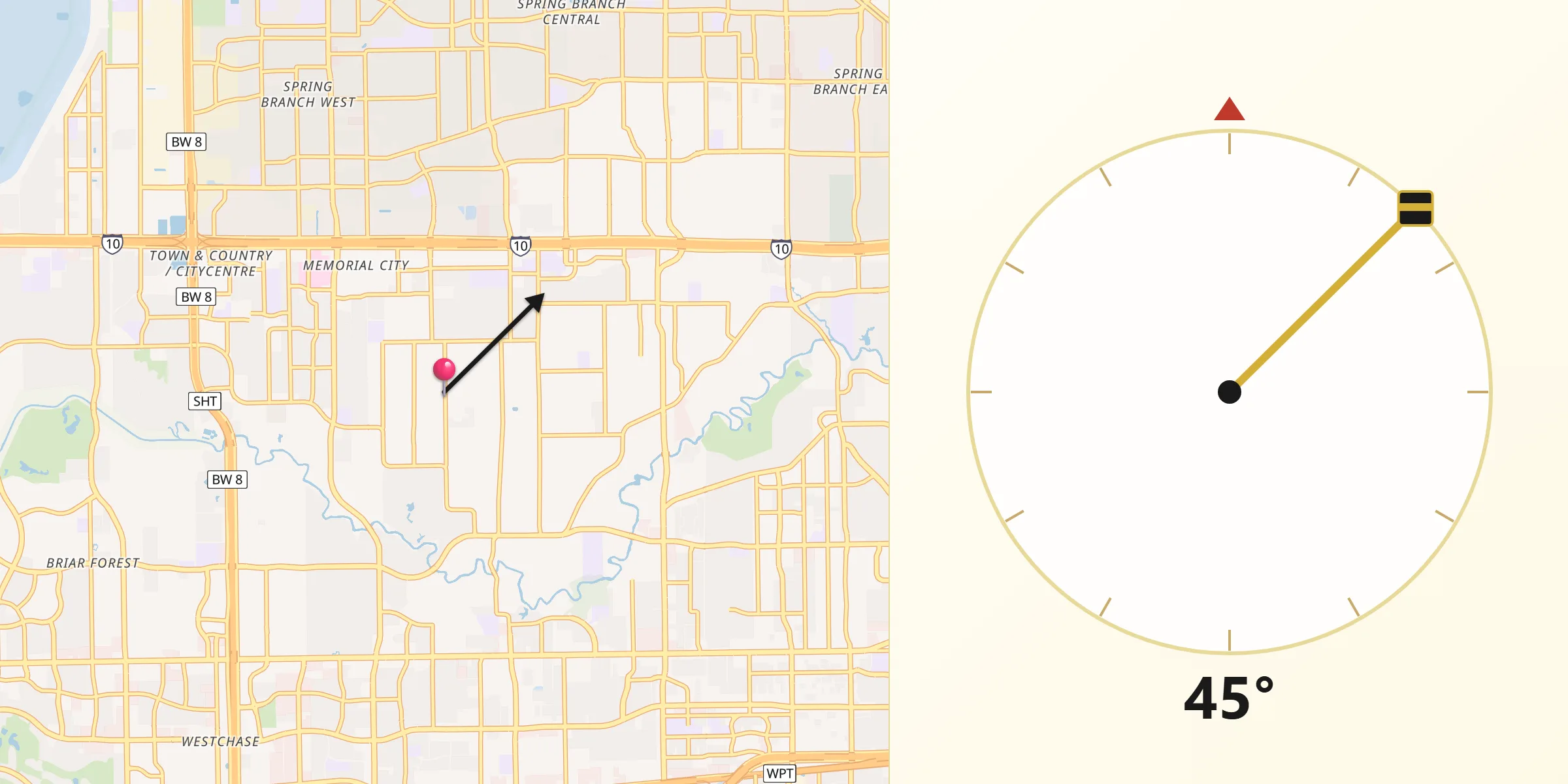 Qibla Direction from Bunker Hill Village