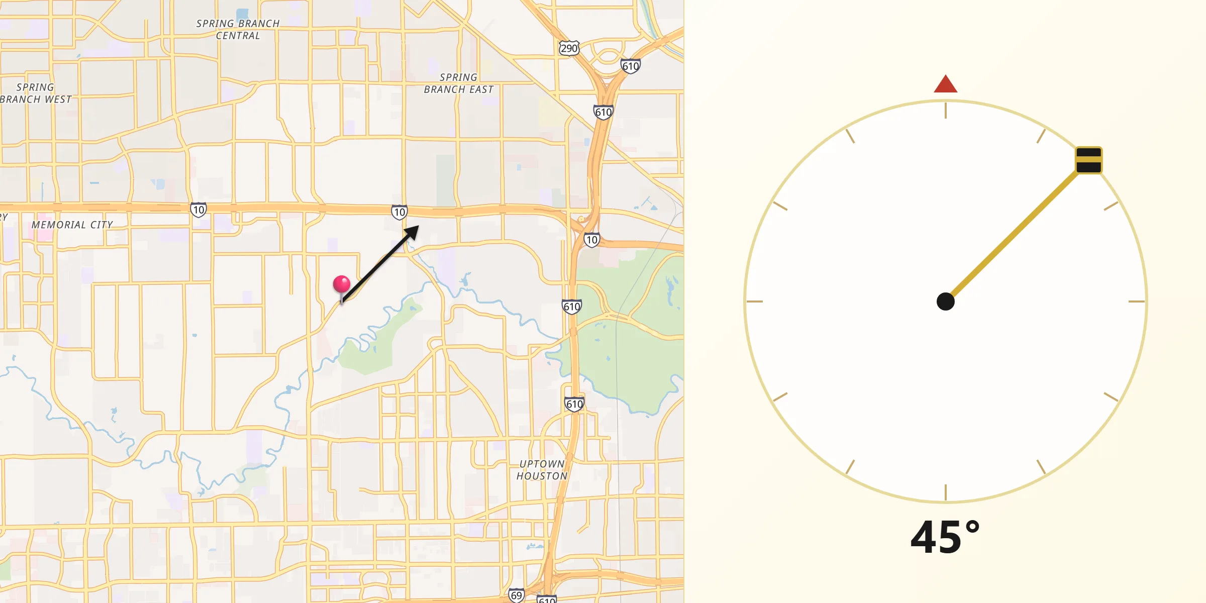 Qibla Direction from Hunters Creek Village
