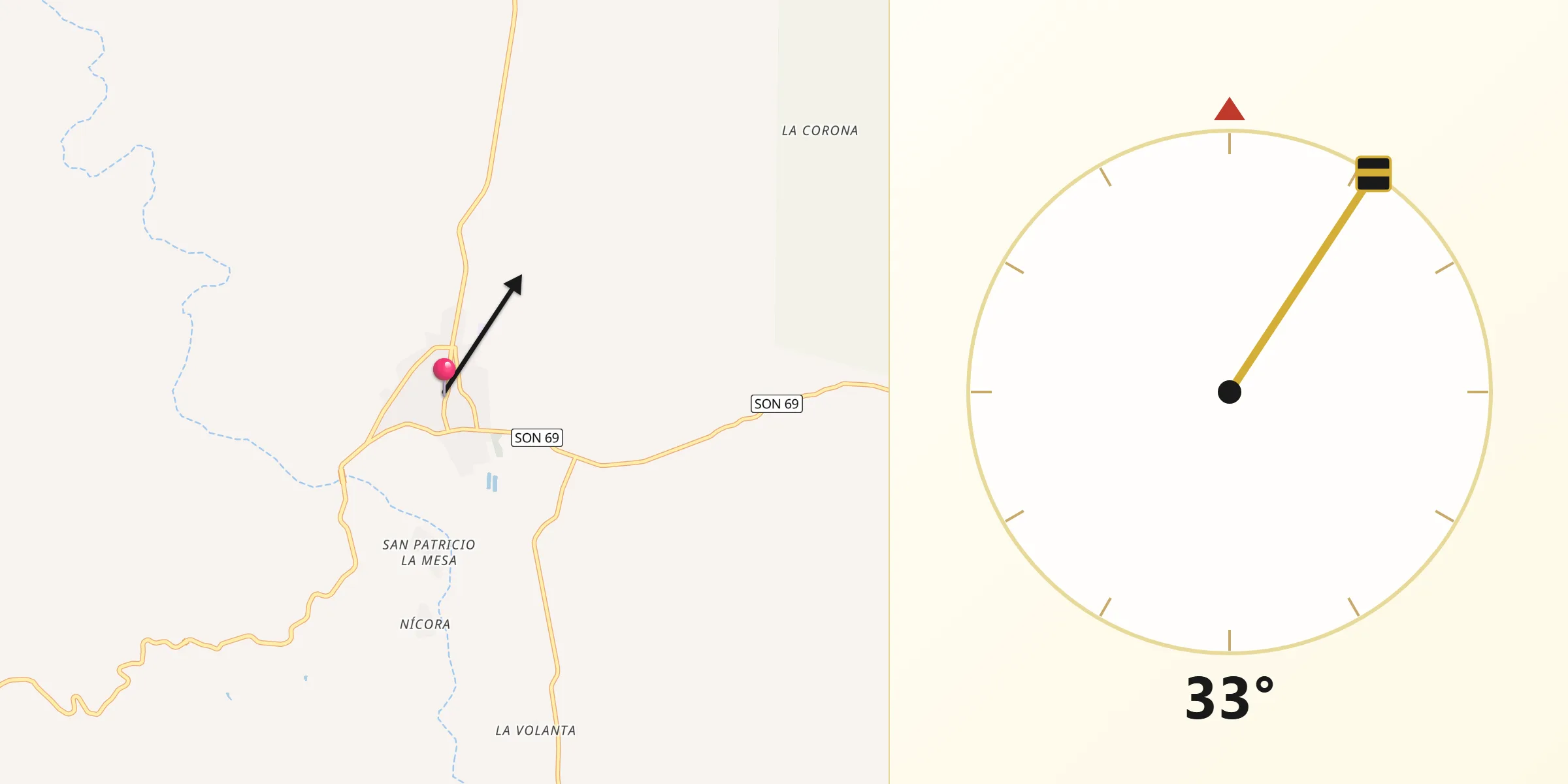 Dirección de la Qibla desde Moctezuma