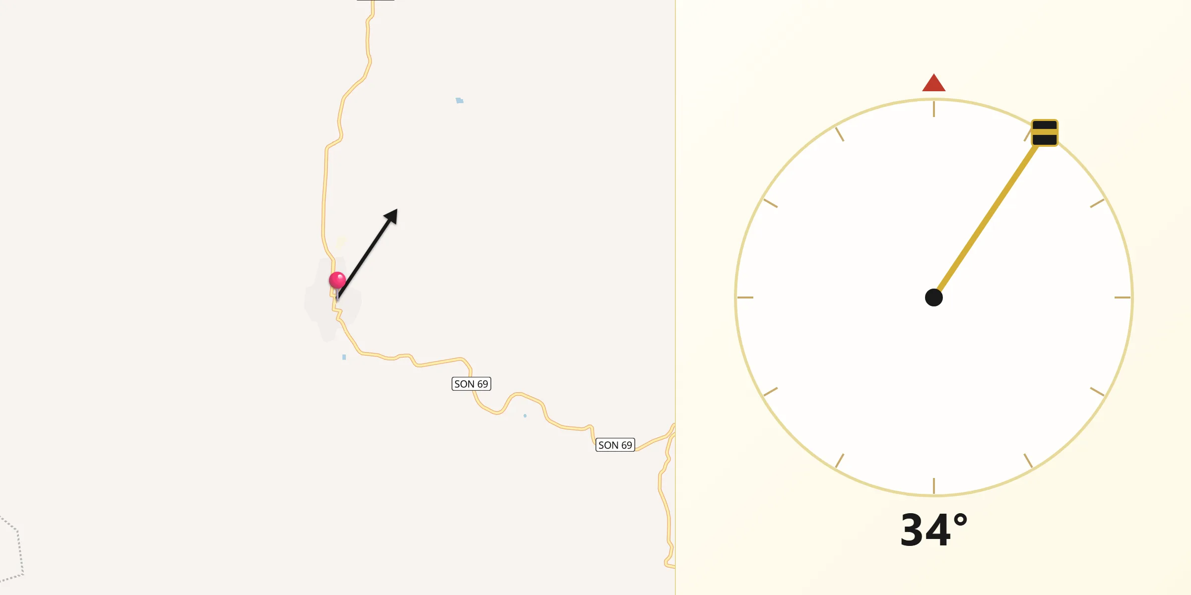 Dirección de la Qibla desde Bacadéhuachi