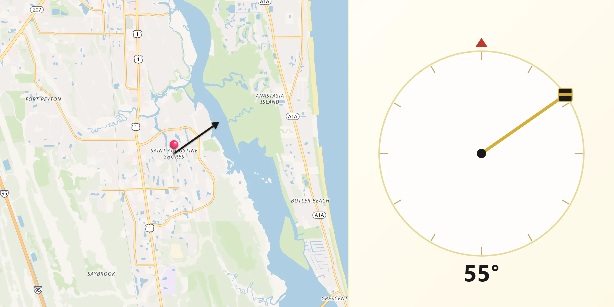 Qibla Direction from Saint Augustine Shores