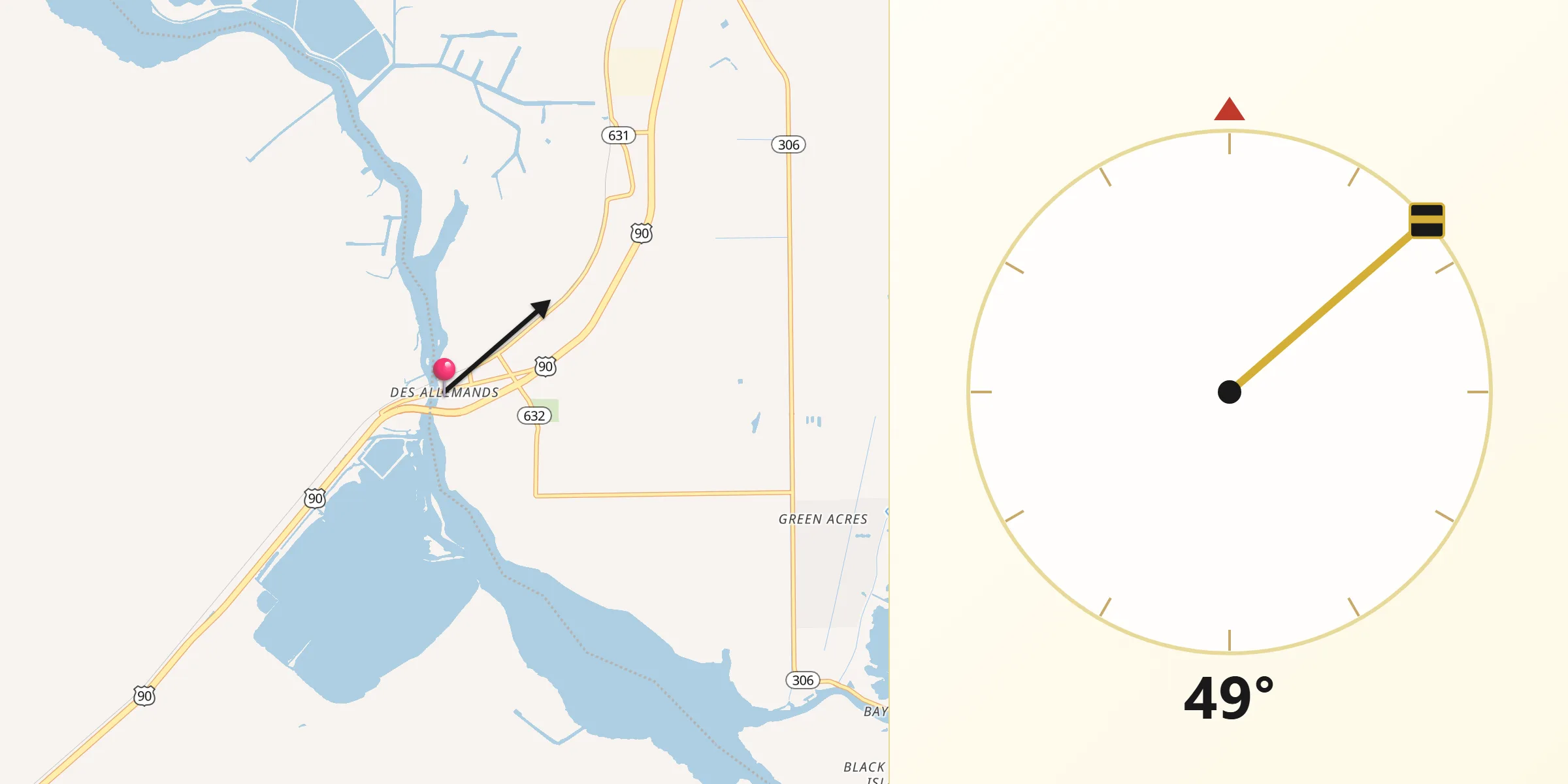Qibla Direction from Des Allemands