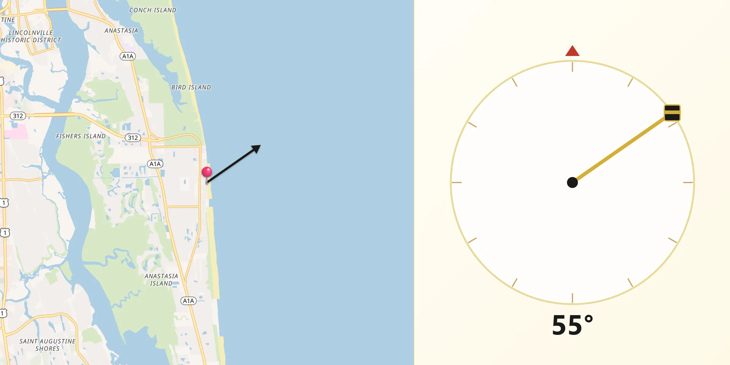 Qibla Direction from Saint Augustine Beach