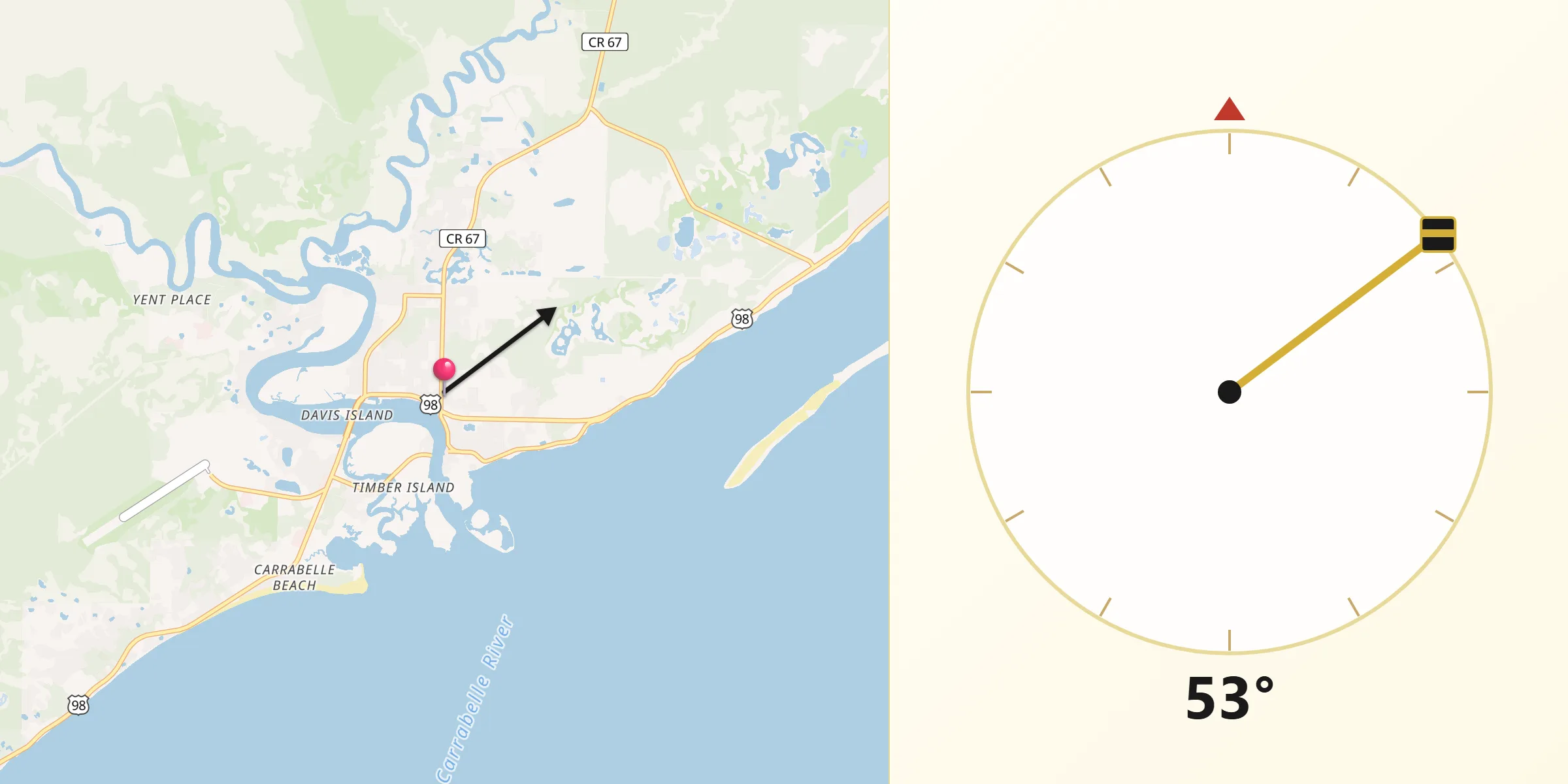 Qibla Direction from Carrabelle