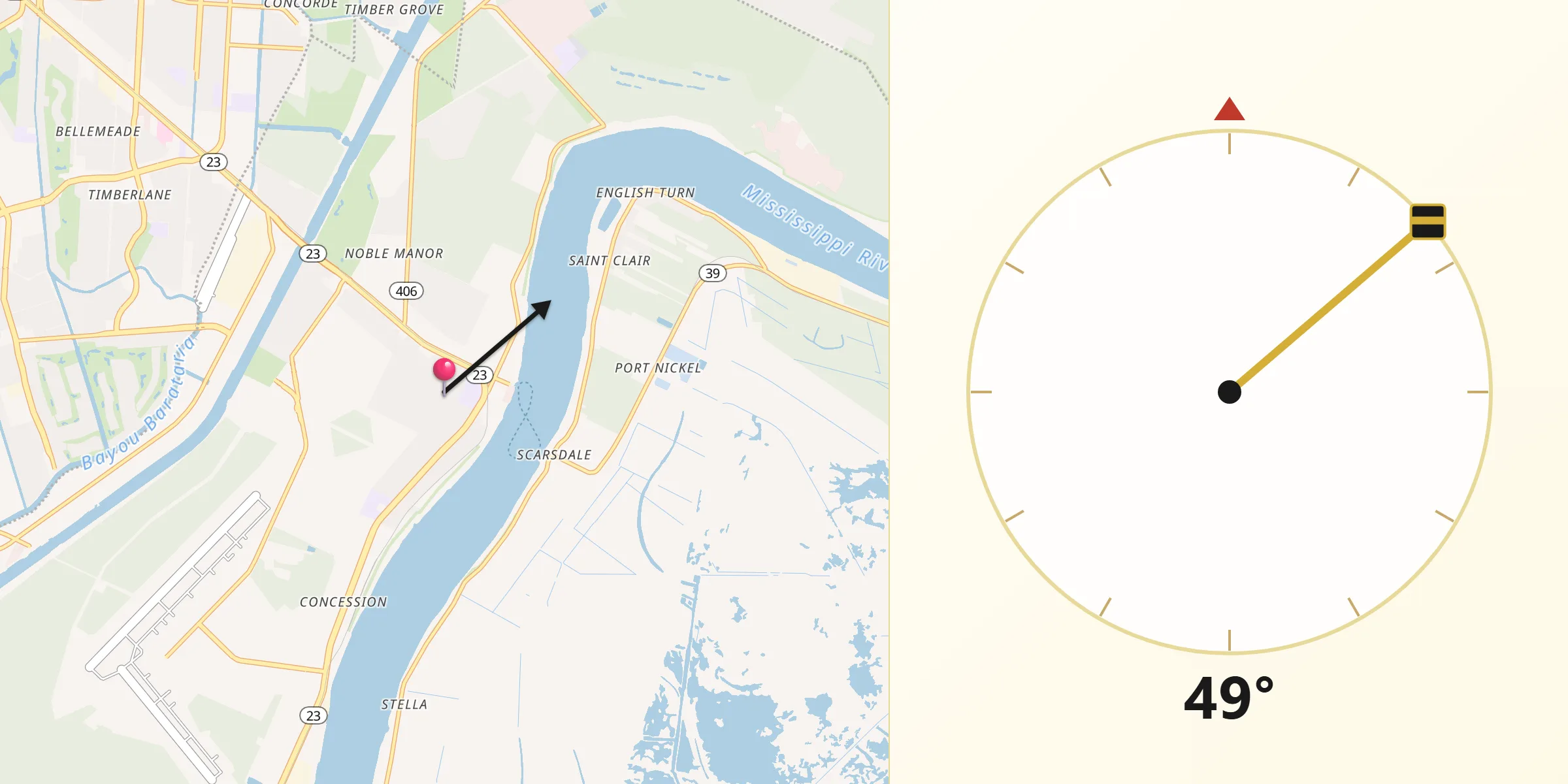 Qibla Direction from Belle Chasse