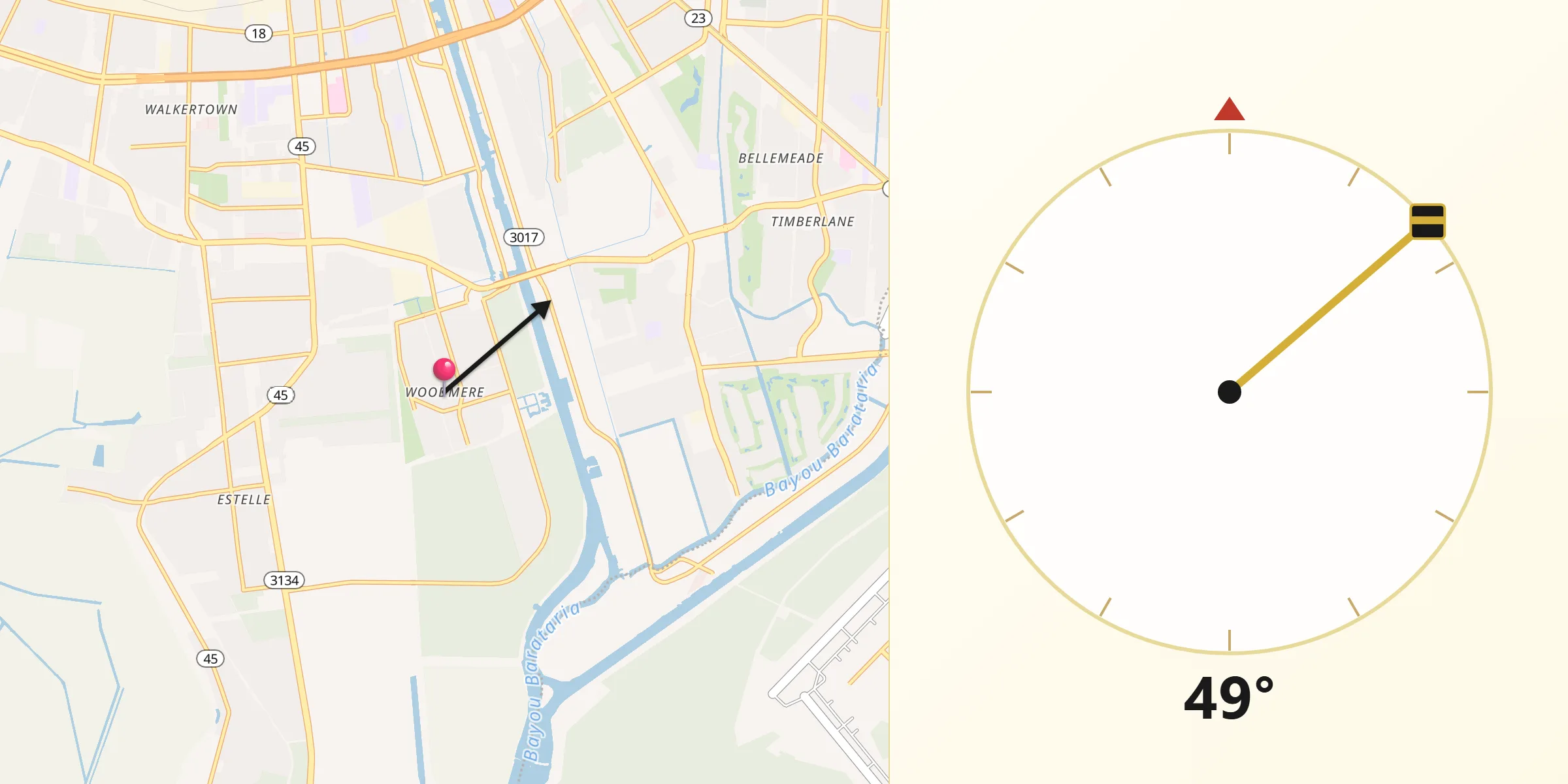 Qibla Direction from Woodmere