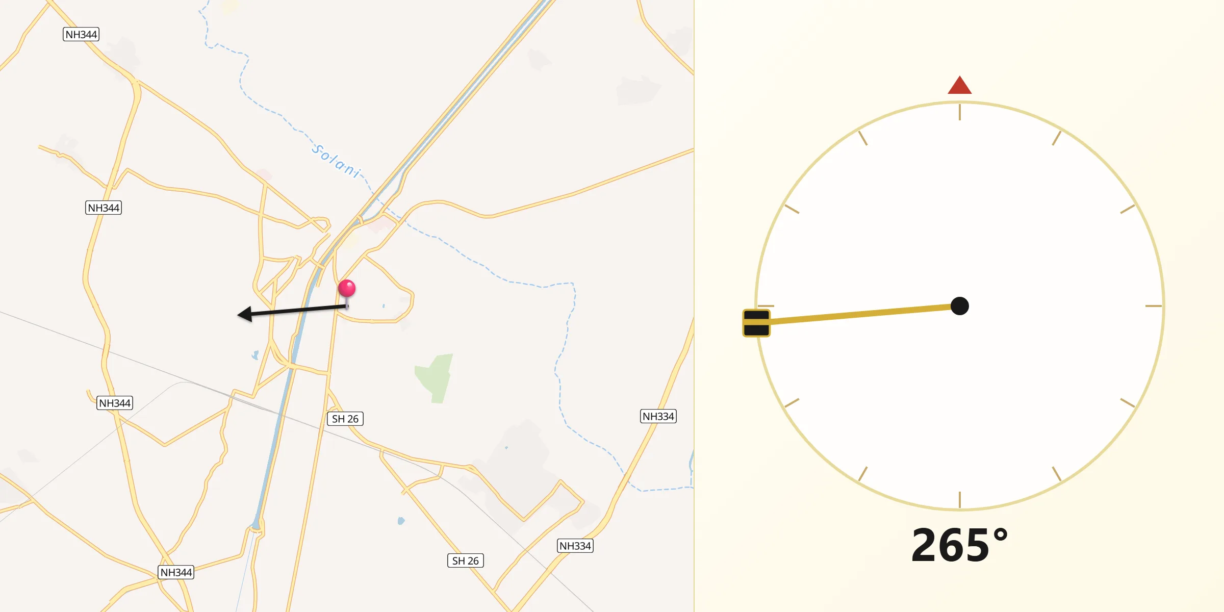 Qibla Direction from Roorkee