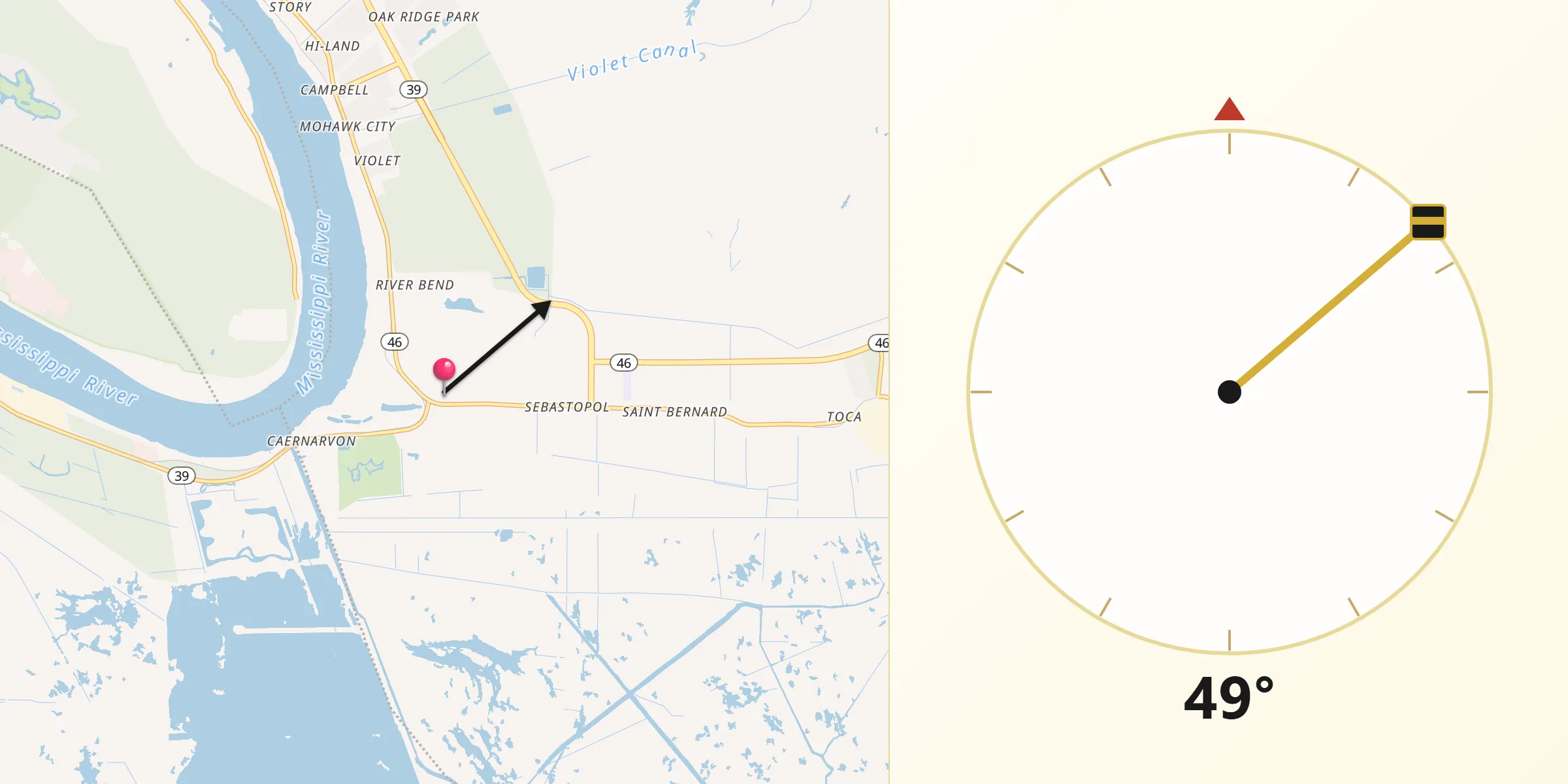 Qibla Direction from Poydras