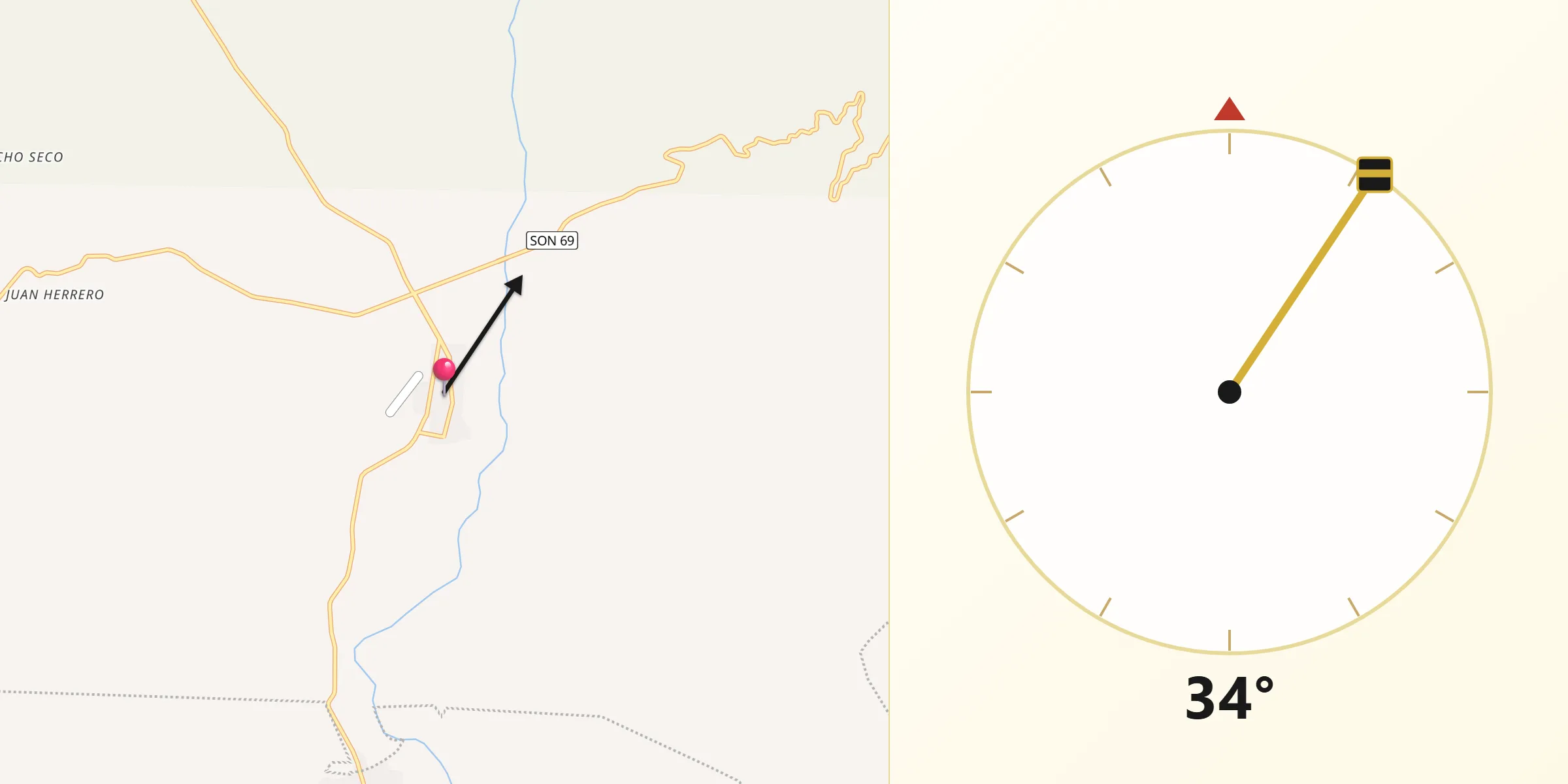 Dirección de la Qibla desde Huásabas